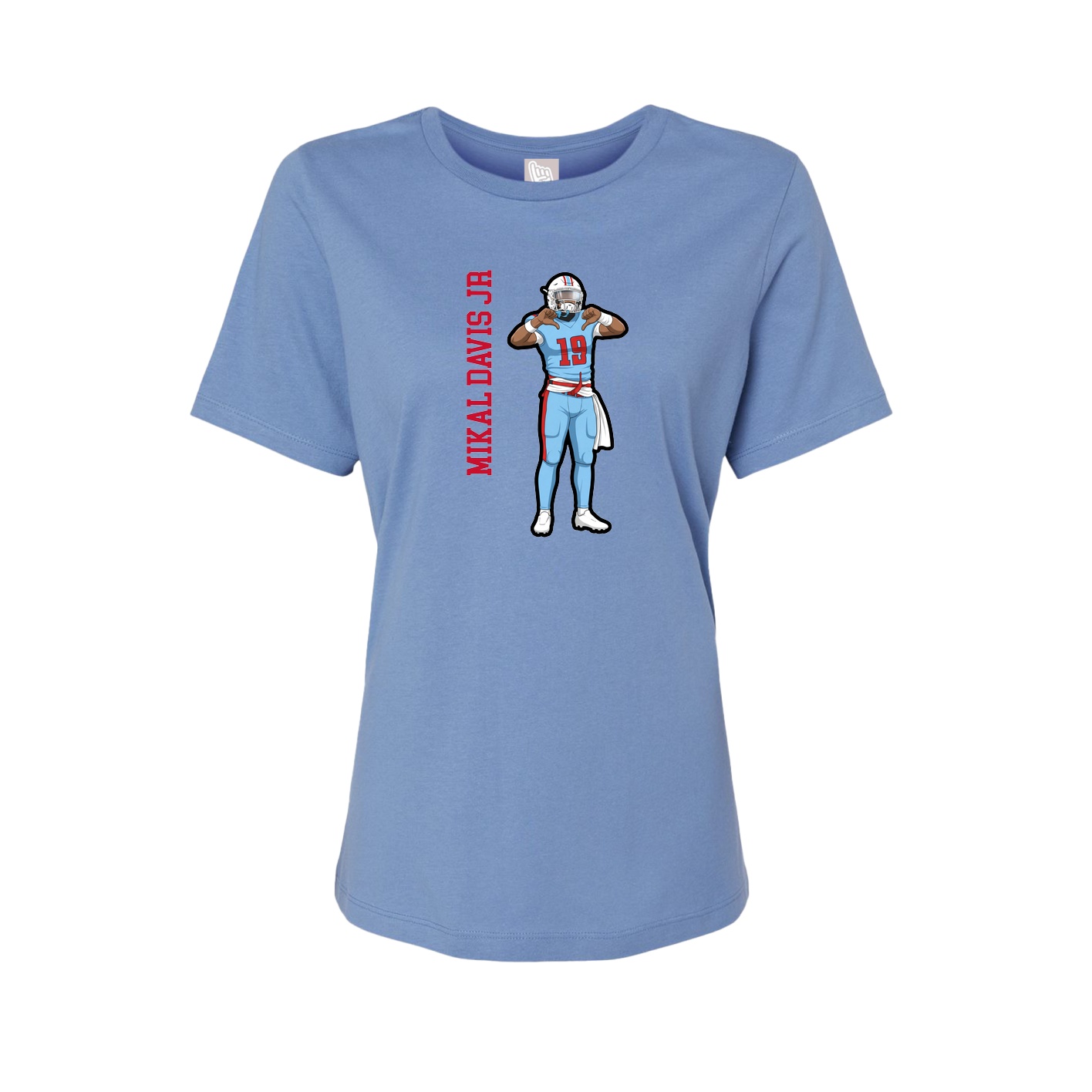 Womens Tee — Name Vertical in Powder Blue