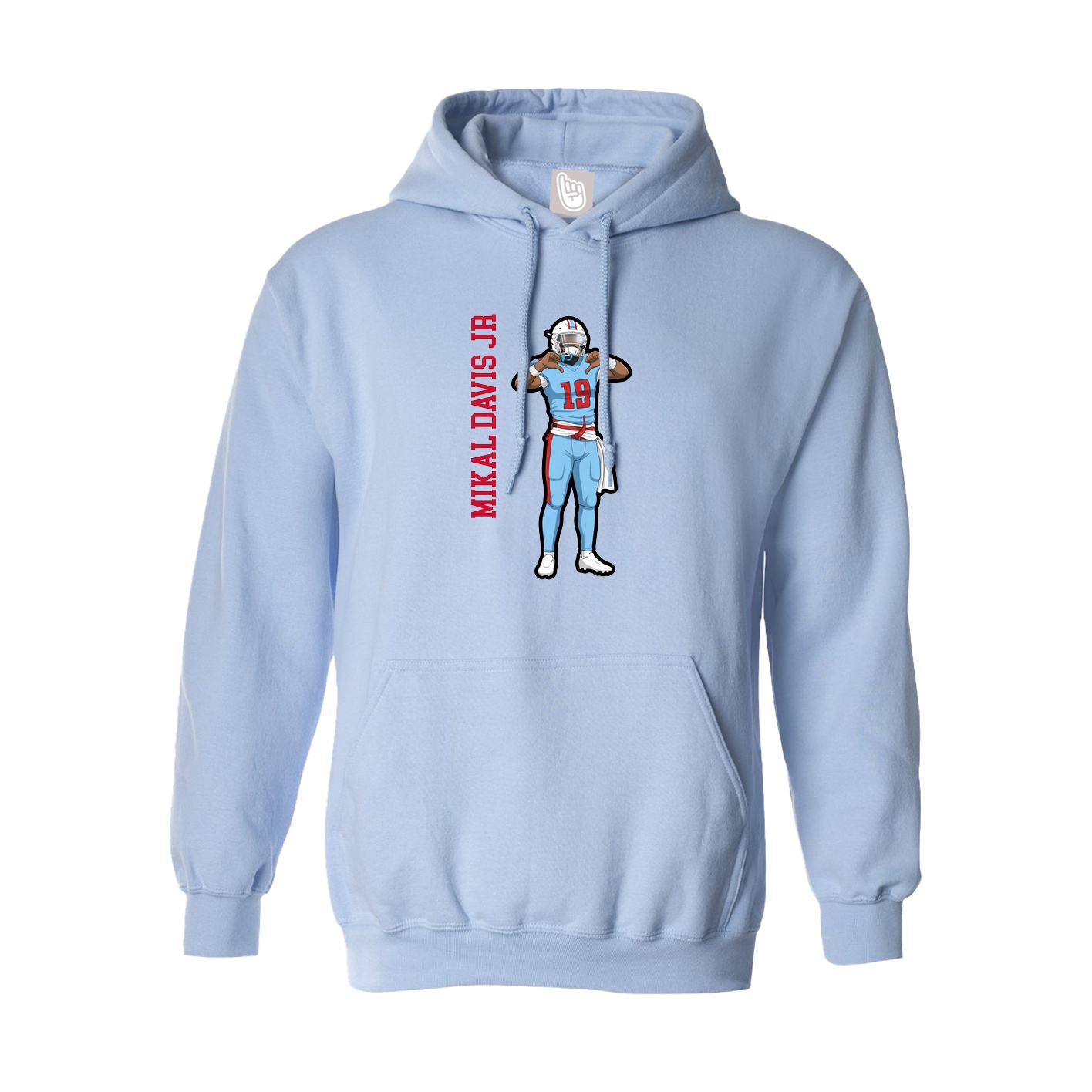 Hoodie — Name Vertical in Light Blue