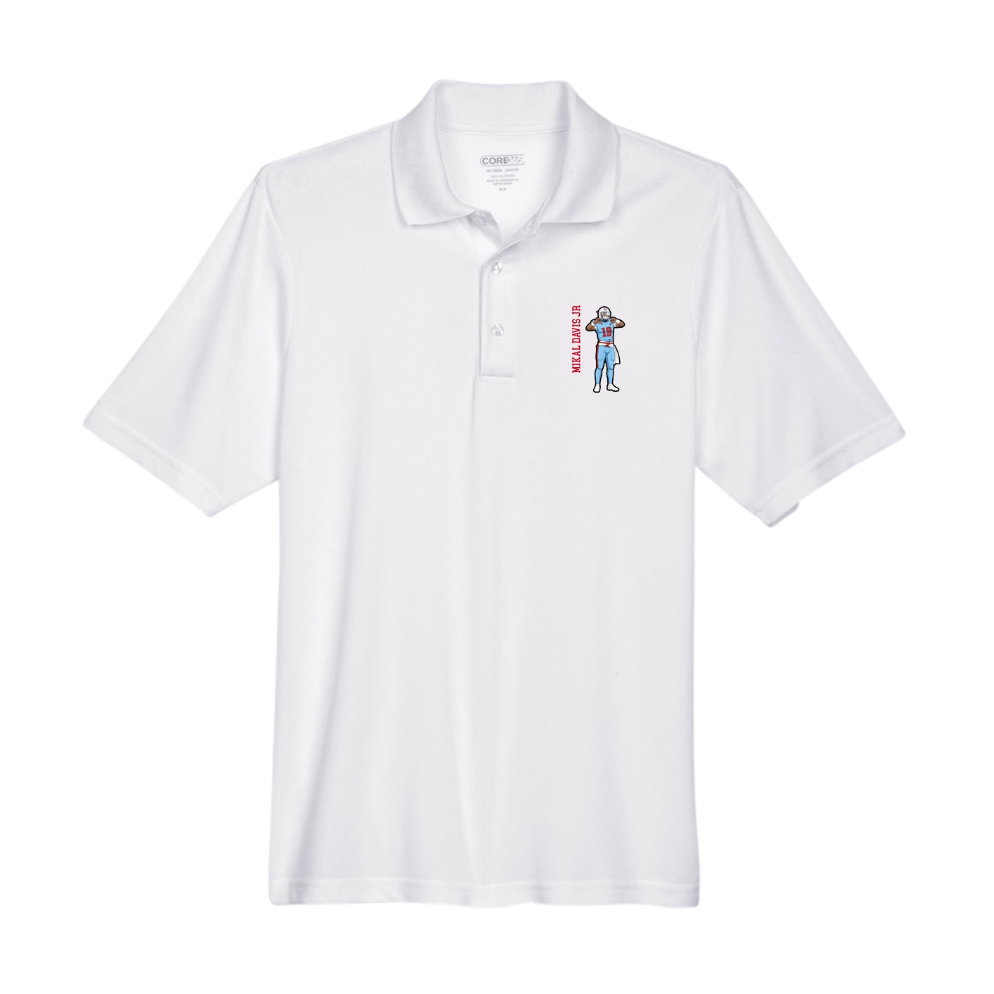 Performance Polo — Name Vertical in White