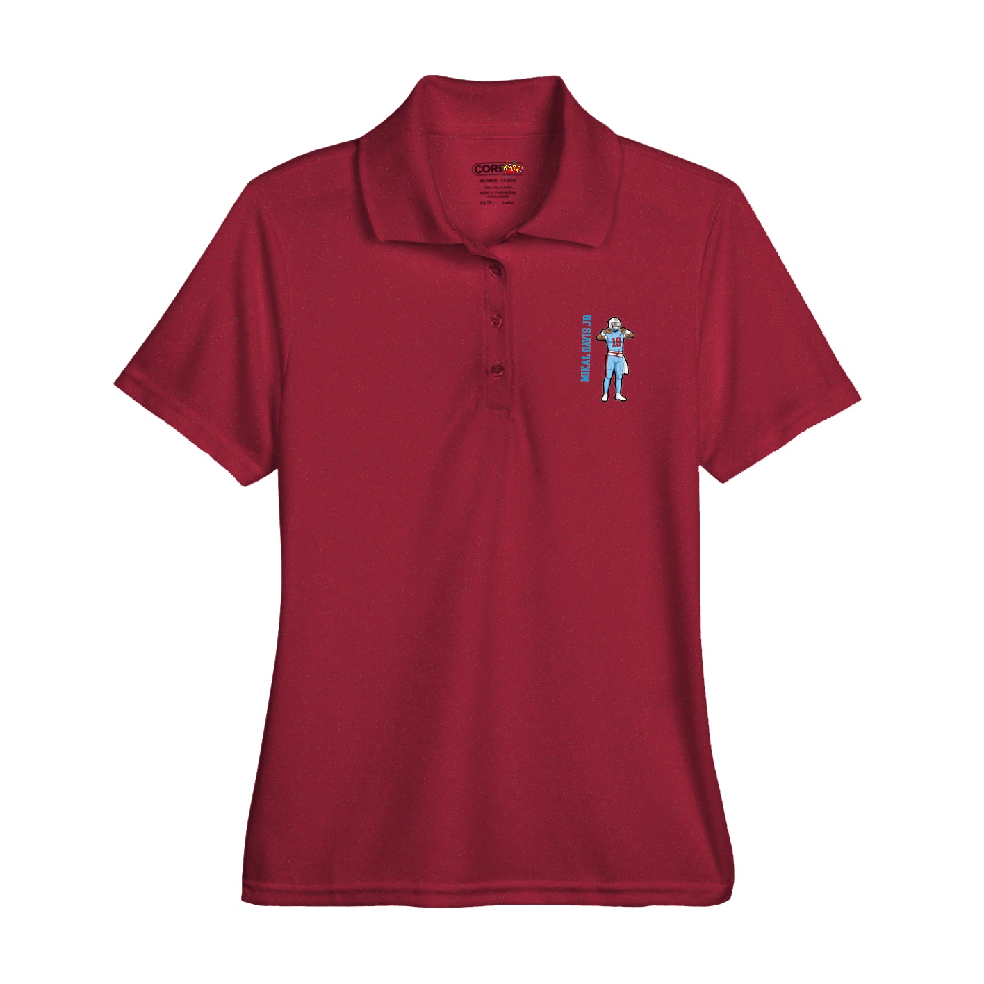 Womens Performance Polo — Name Vertical in Red