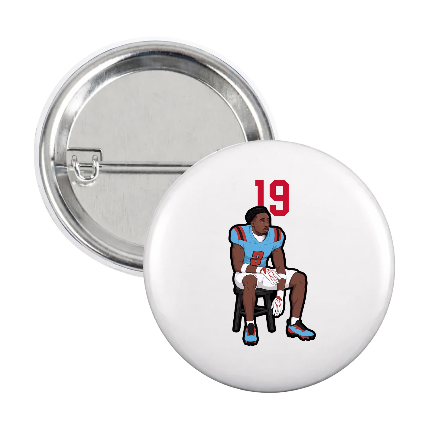Game Day Button — Number Top in White