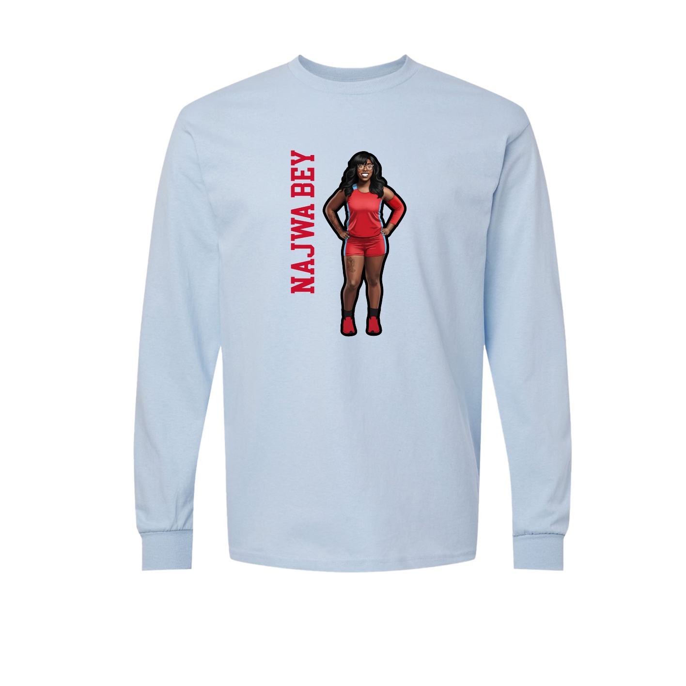 Long Sleeve Tee — Name Vertical in Light Blue