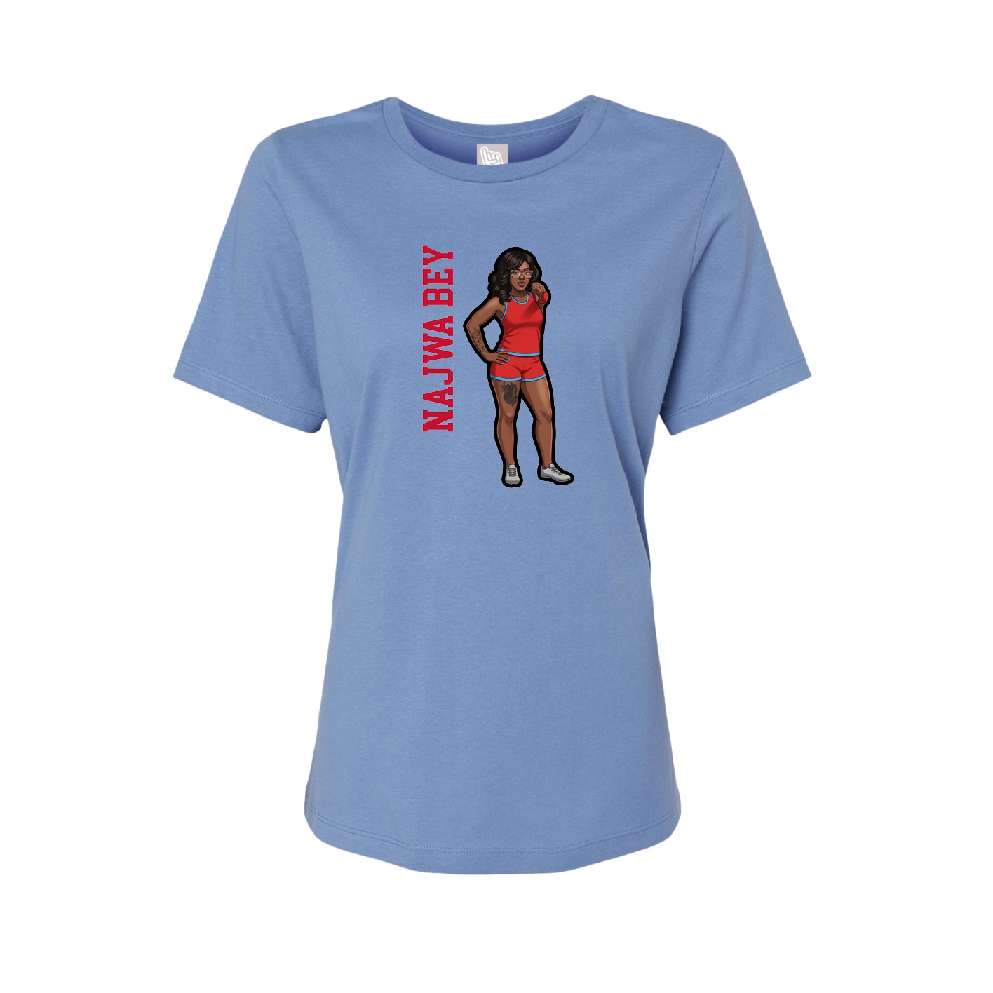 Fitted Women's Tee — Name Vertical in Powder Blue