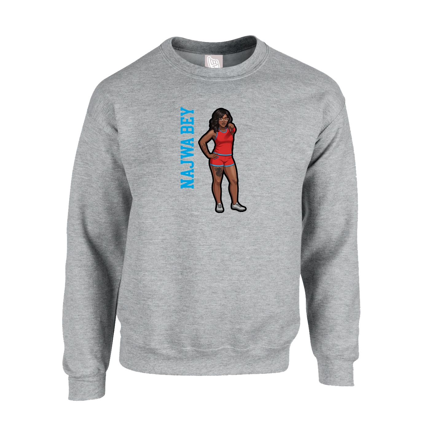Fleece Crew — Name Vertical in Grey