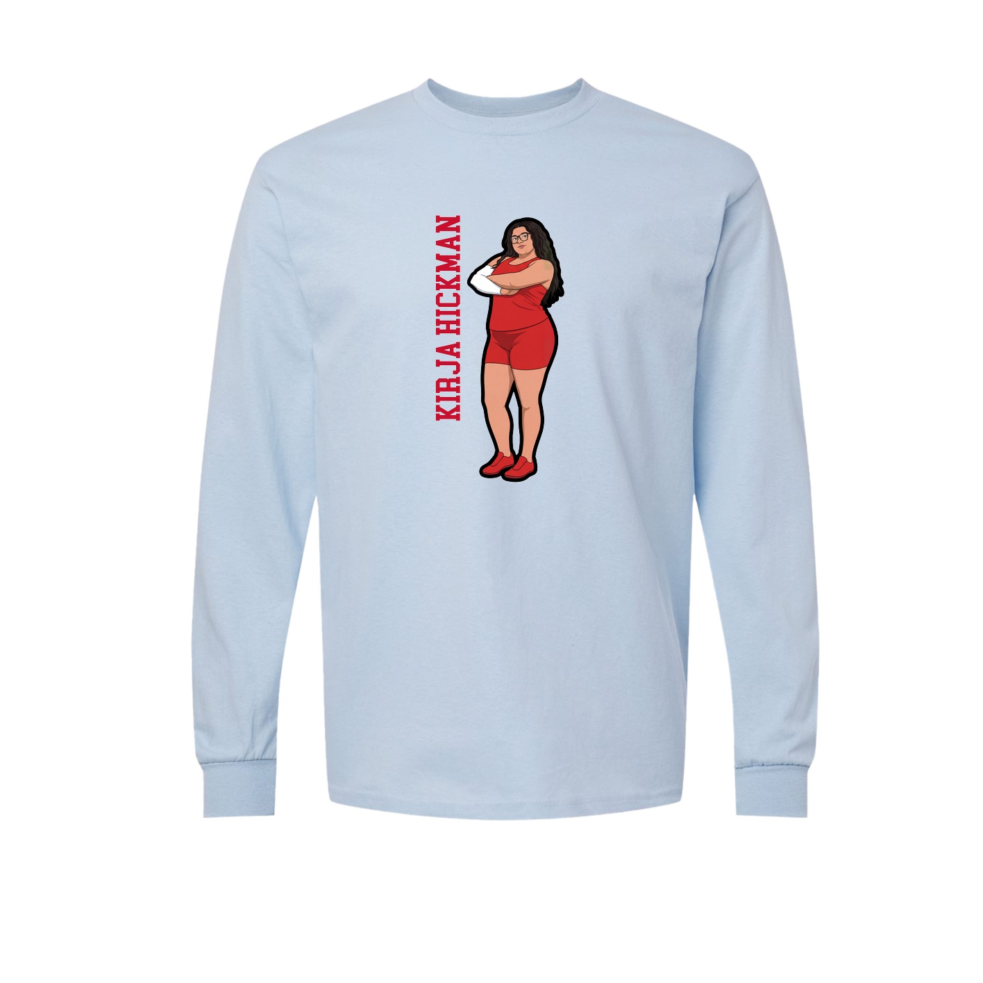 Long Sleeve Tee — Name Vertical in Light Blue