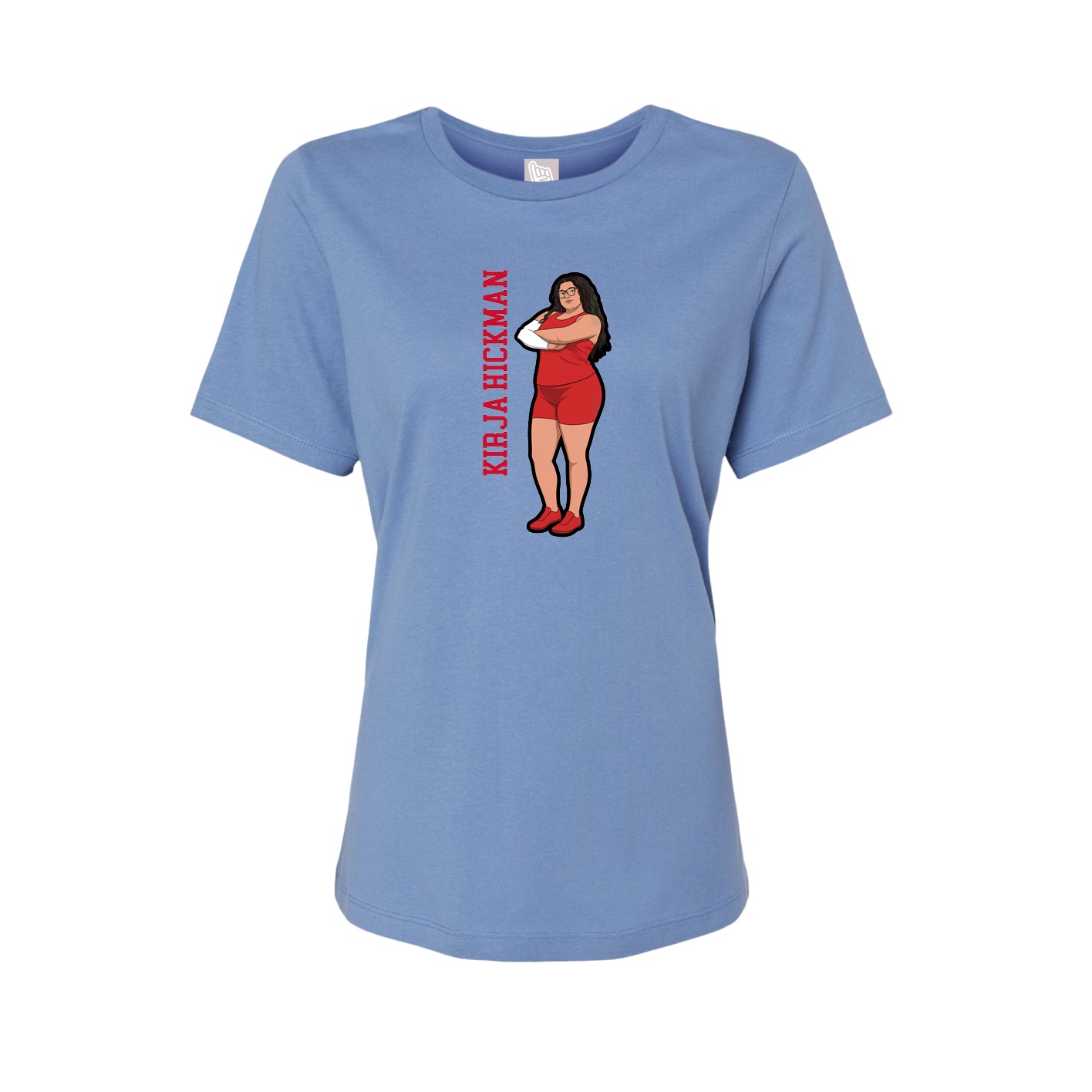Fitted Women's Tee — Name Vertical in Powder Blue