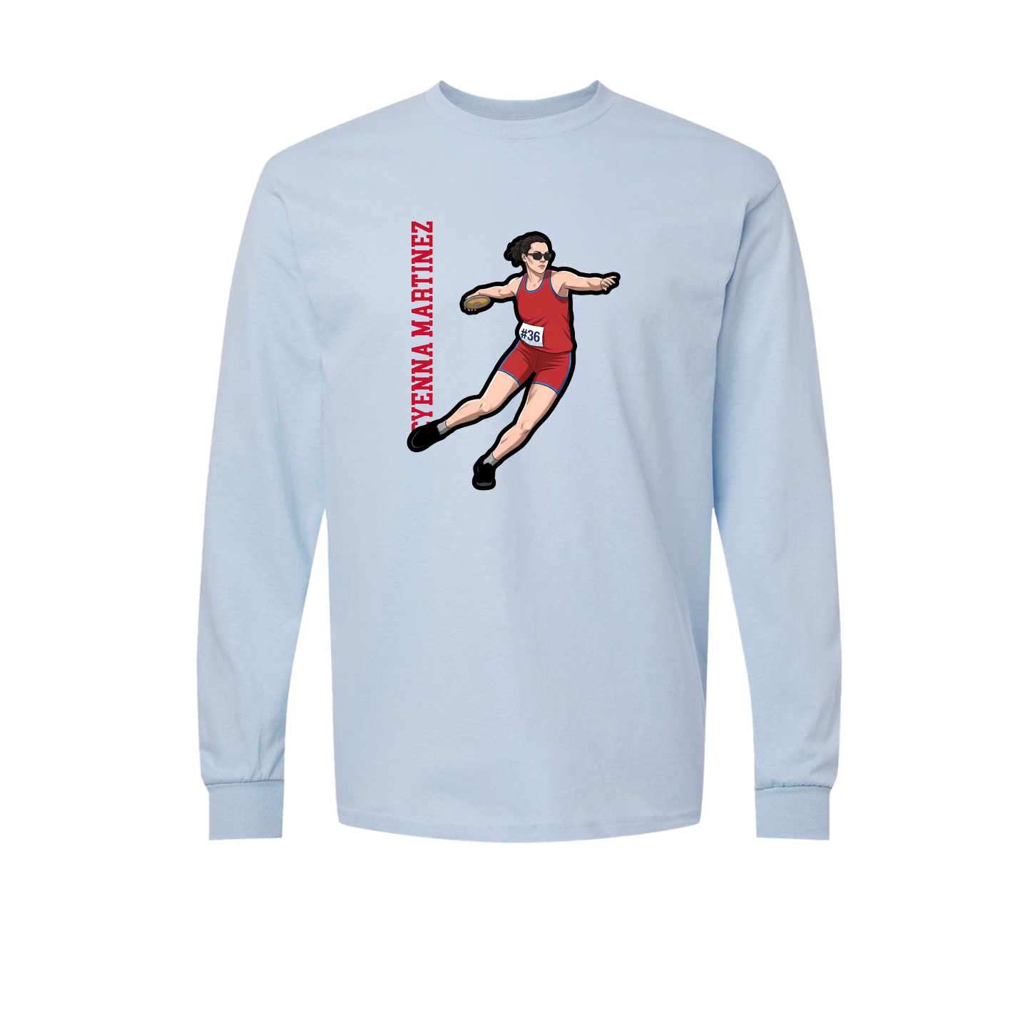 Long Sleeve Tee — Name Vertical in Light Blue