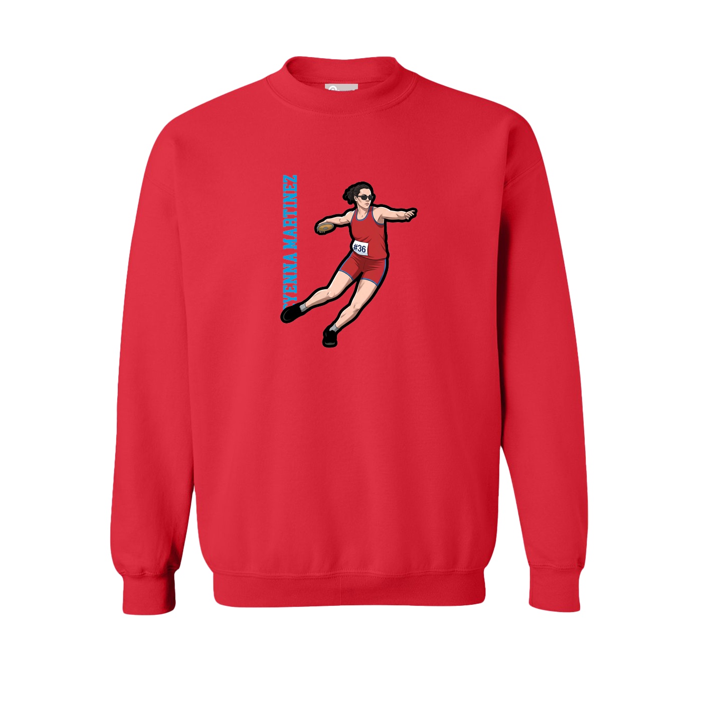 Fleece Crew — Name Vertical in Red