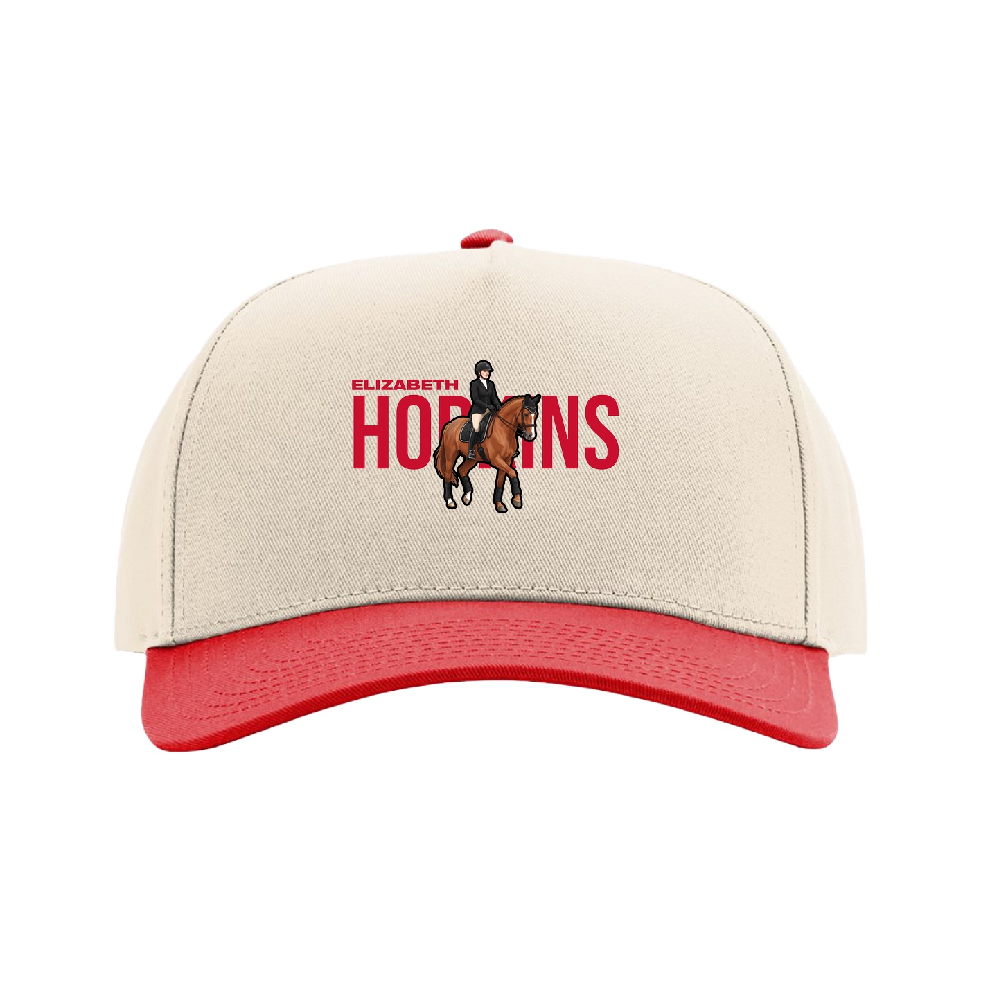 Full Fabric Five-Panel Champ Cap — Player Name in Cream/Red
