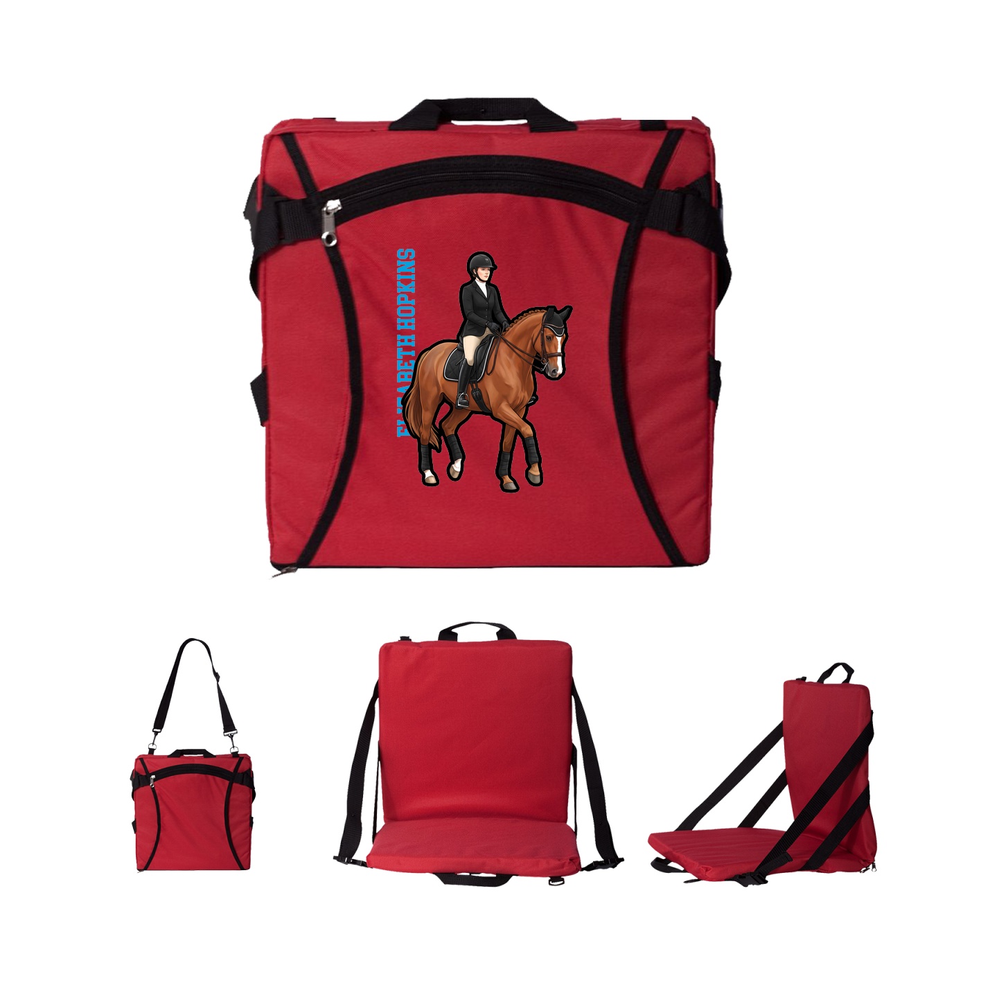 Folding Stadium Seat — Name Vertical in Red