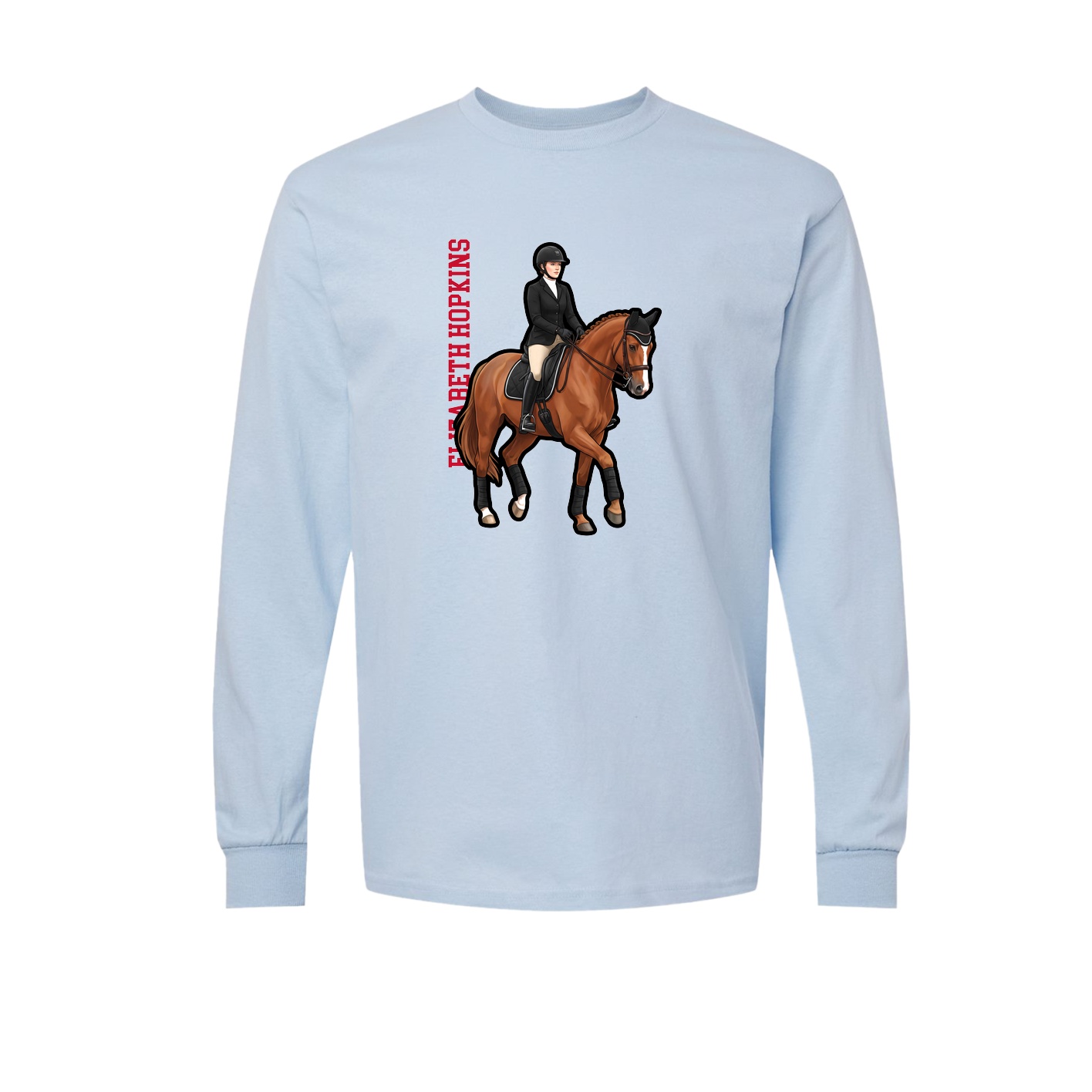 Long Sleeve Tee — Name Vertical in Light Blue