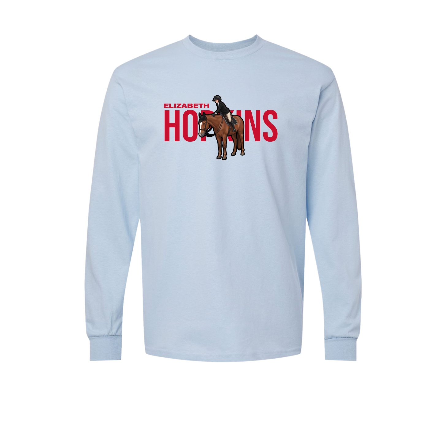 Long Sleeve Tee — Player Name in Light Blue