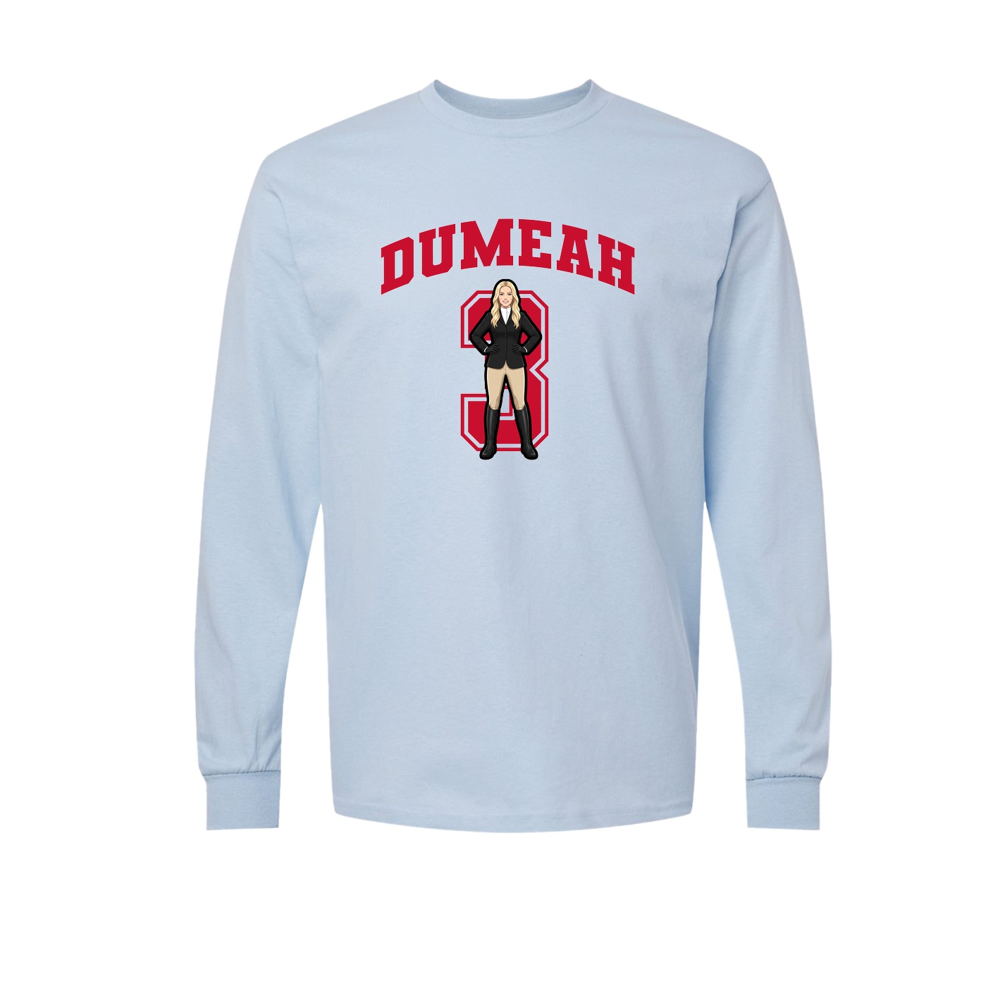 Long Sleeve Tee — Number in Light Blue