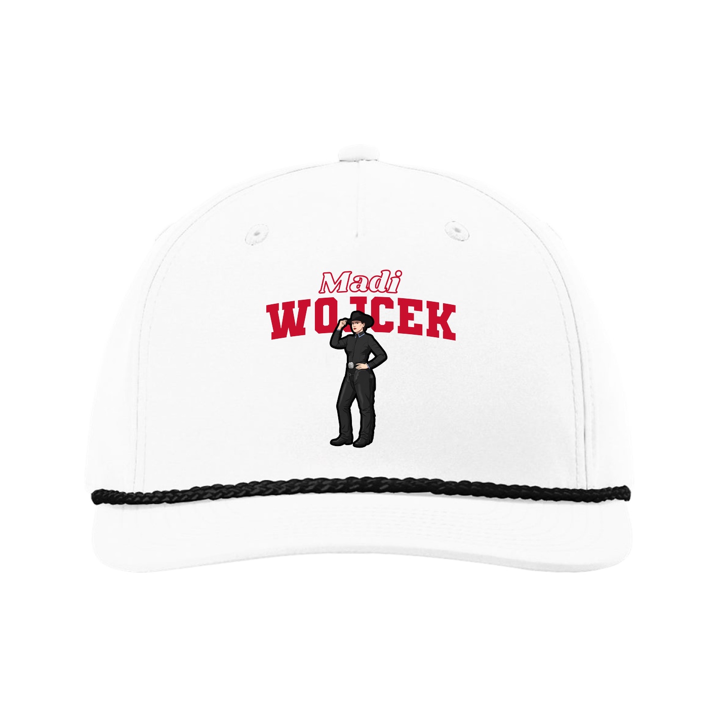 Five-Panel Classic Rope Cap — Name Arch in White