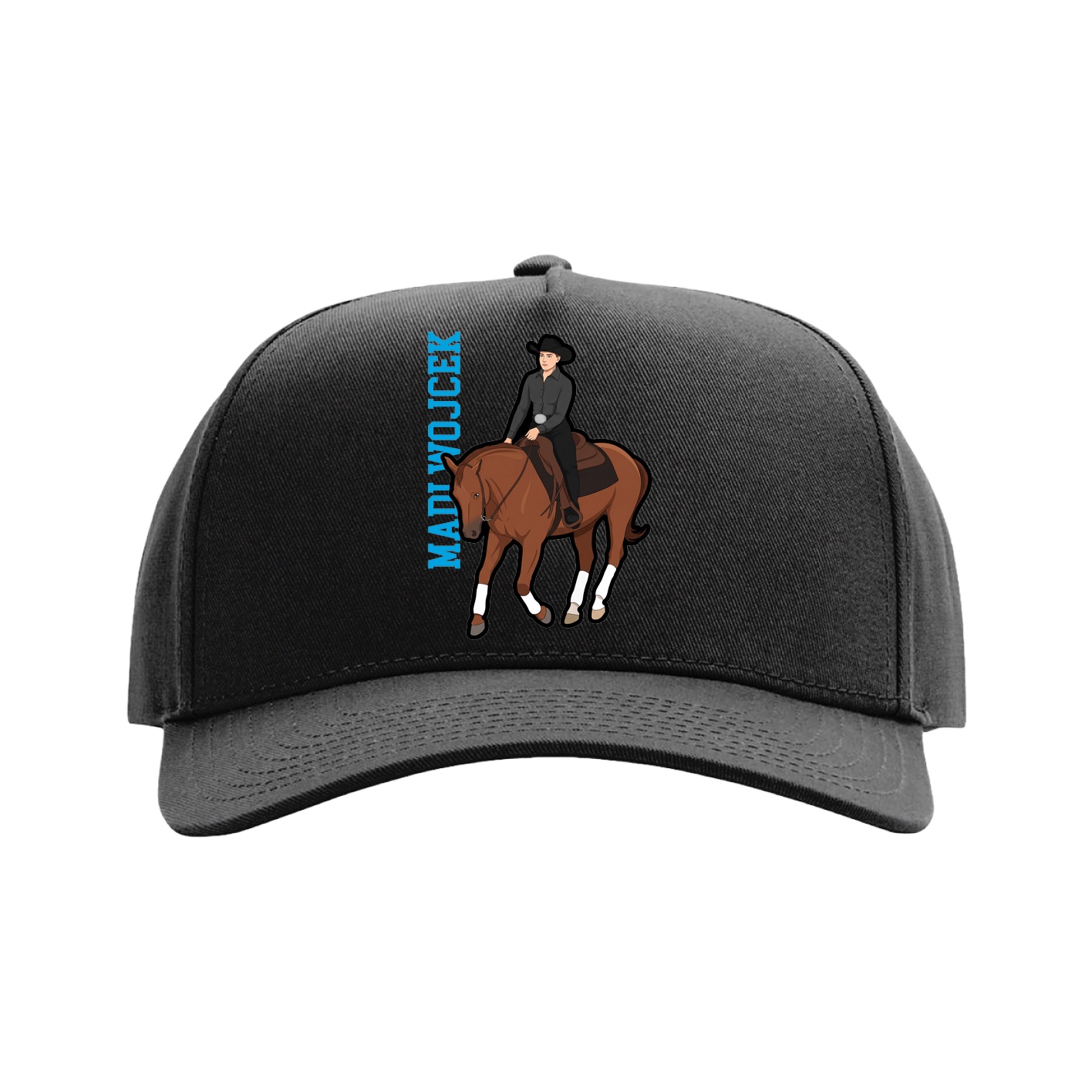 Full Fabric Five-Panel Champ Cap — Name Vertical in Black