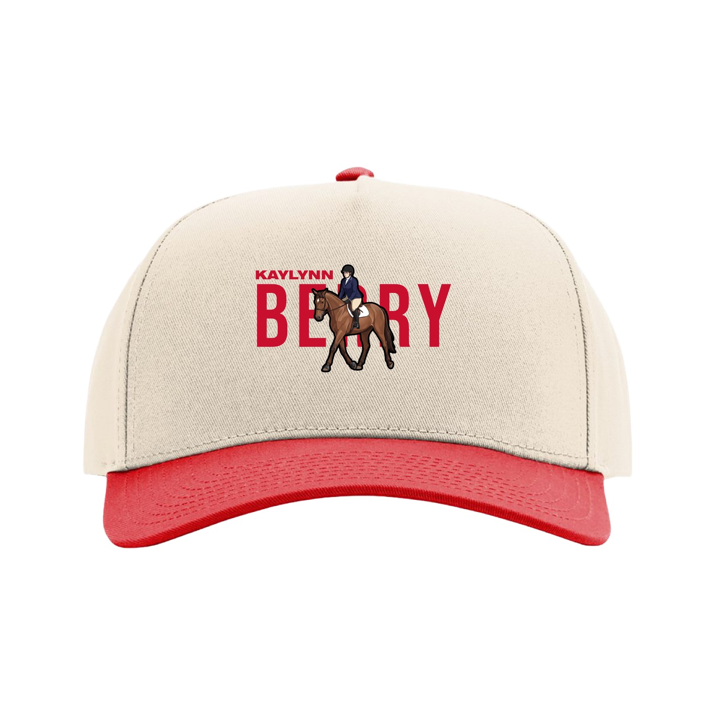 Full Fabric Five-Panel Champ Cap — Player Name in Cream/Red