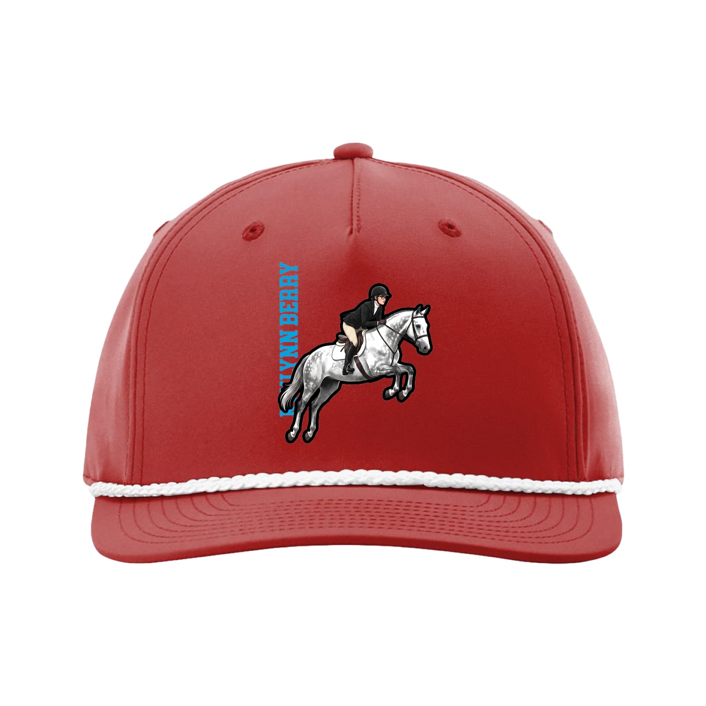 Five-Panel Classic Rope Cap — Name Vertical in Red