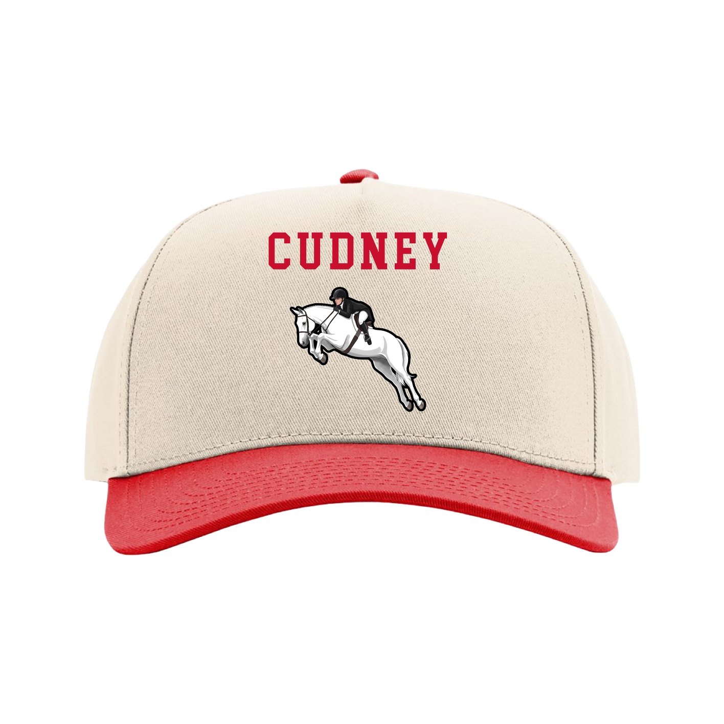 Full Fabric Five-Panel Champ Cap — Shirsey in Cream/Red