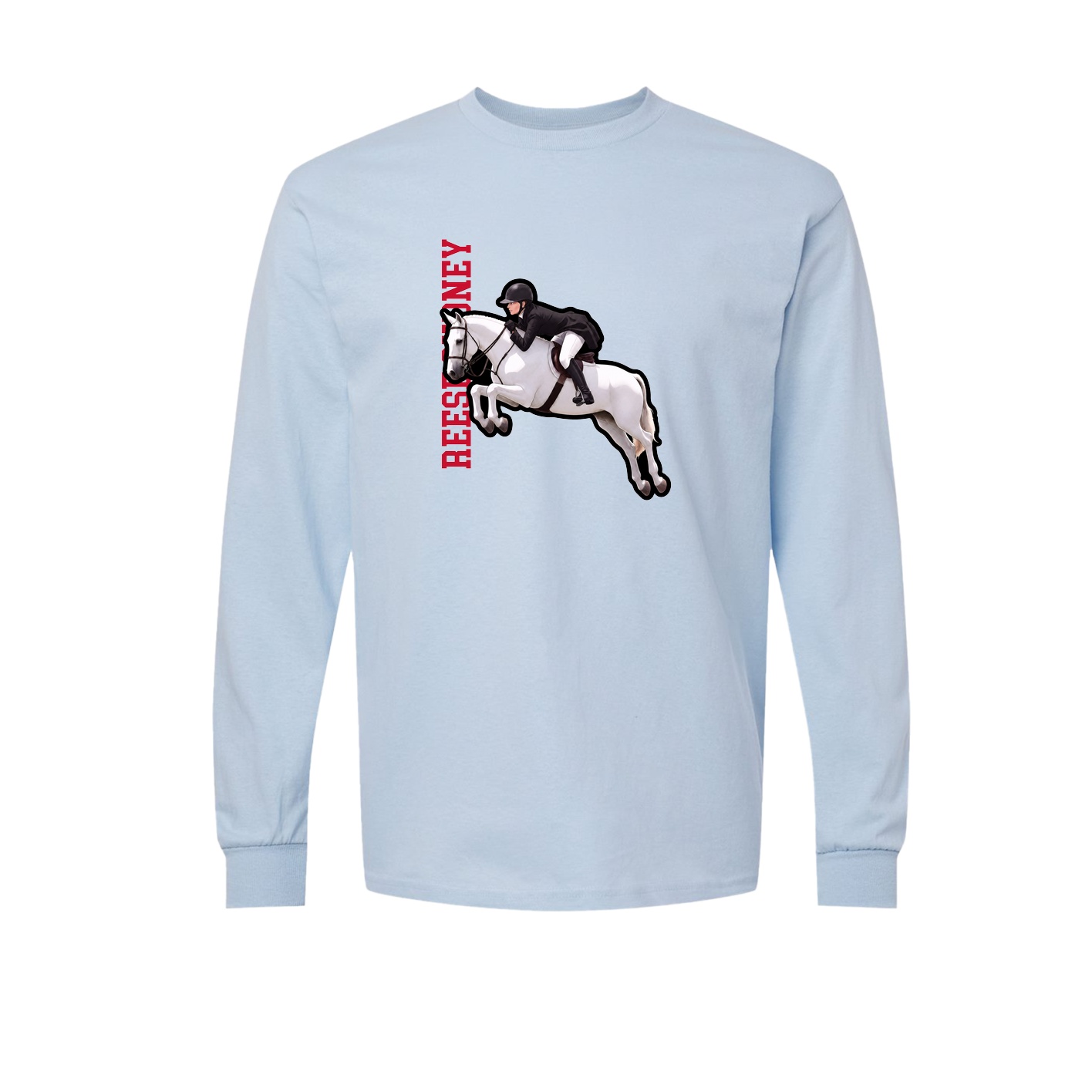 Long Sleeve Tee — Name Vertical in Light Blue