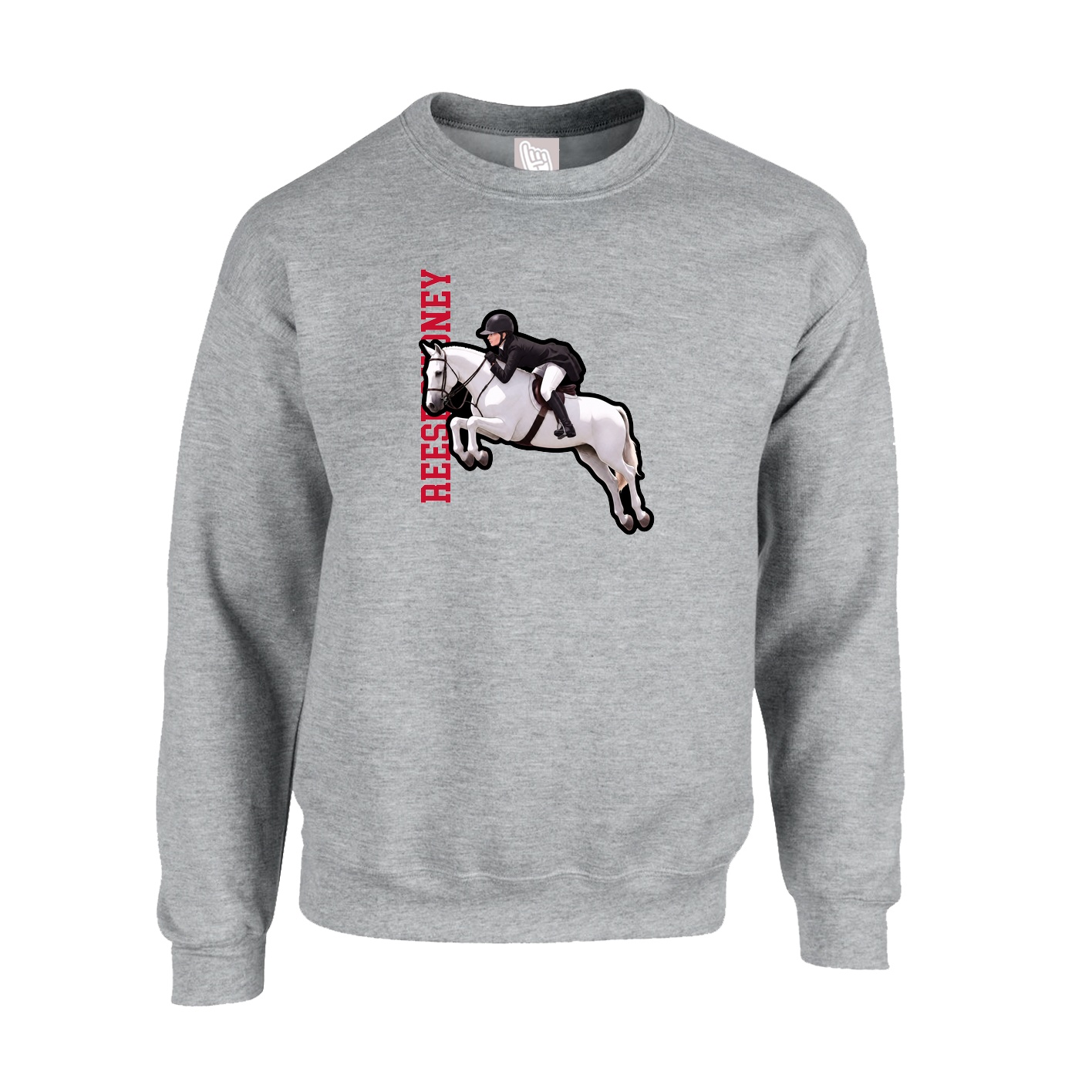 Fleece Crew — Name Vertical in Grey