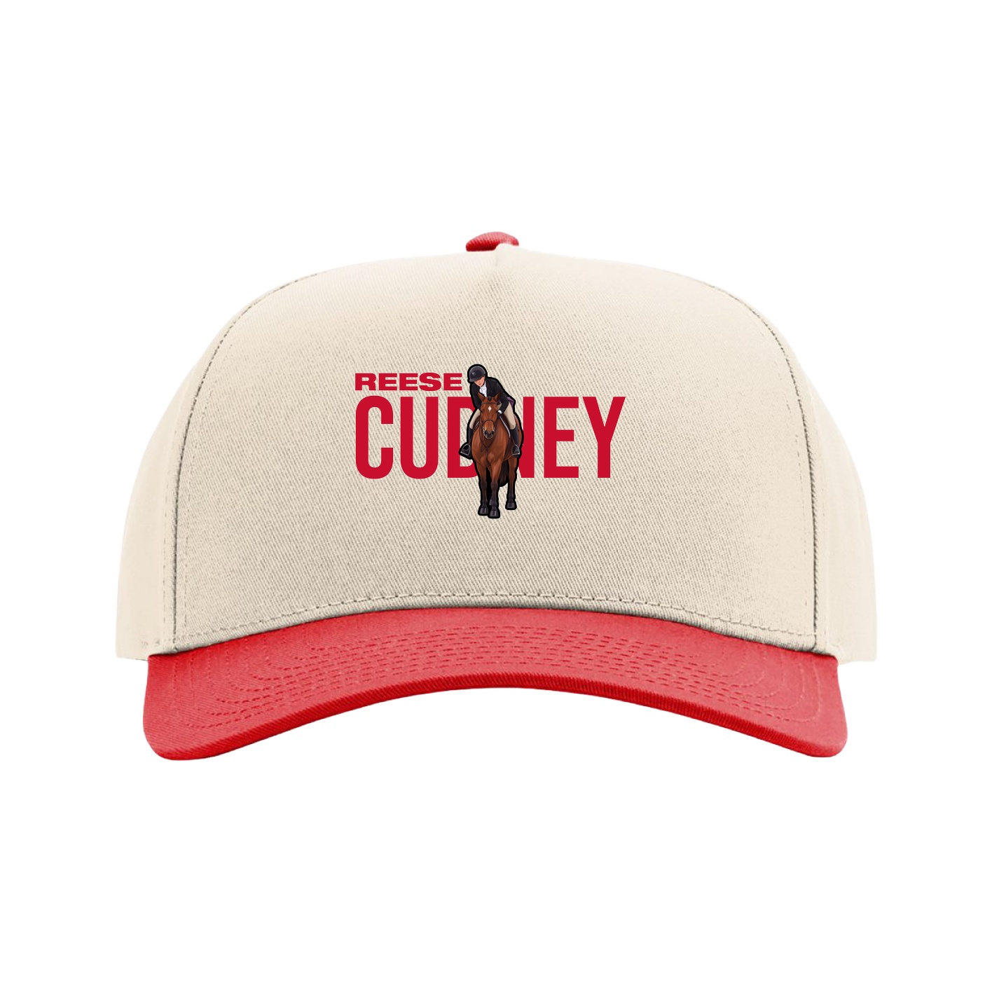 Full Fabric Five-Panel Champ Cap — Player Name in Cream/Red