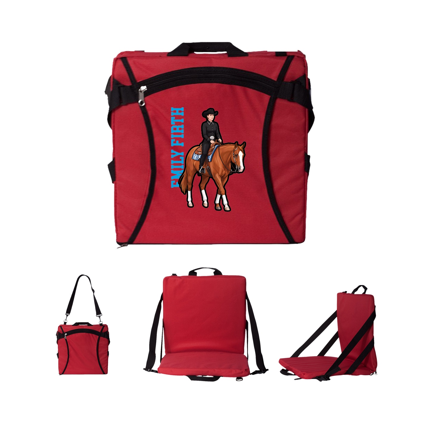 Folding Stadium Seat — Name Vertical in Red