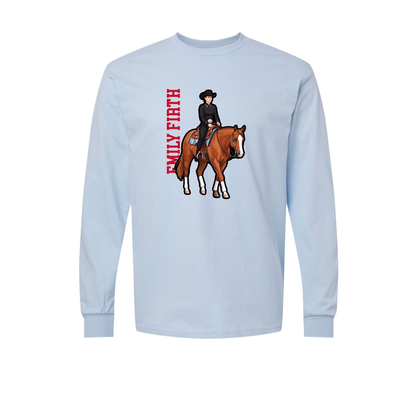Long Sleeve Tee — Name Vertical in Light Blue
