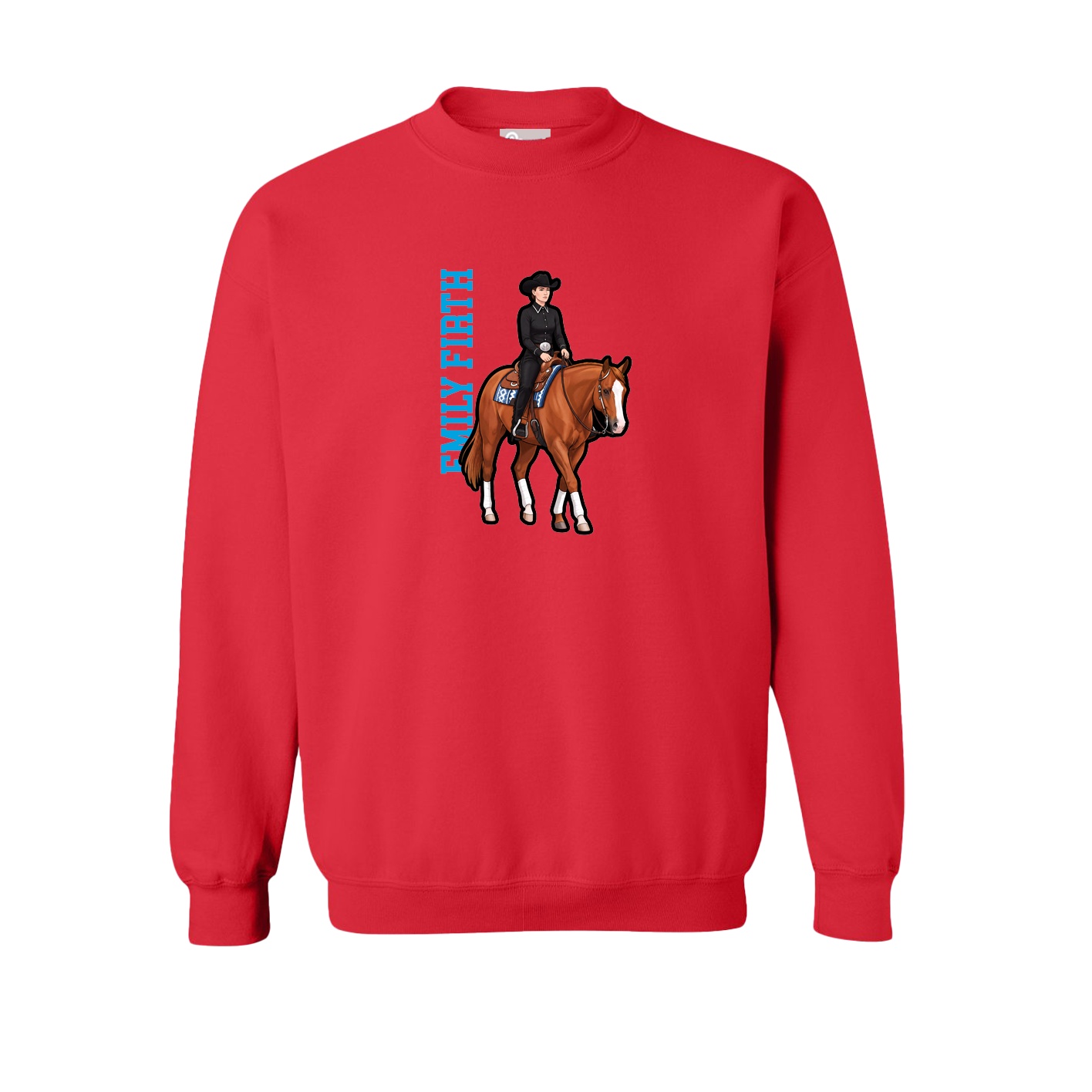 Fleece Crew — Name Vertical in Red