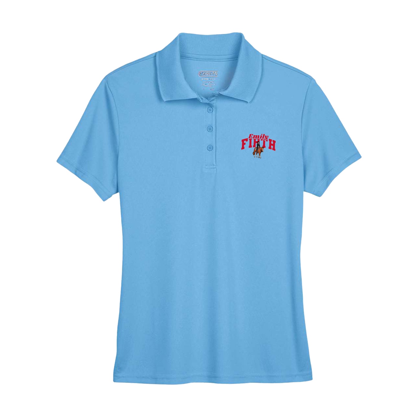 Womens Performance Polo — Signature Arch in Powder Blue