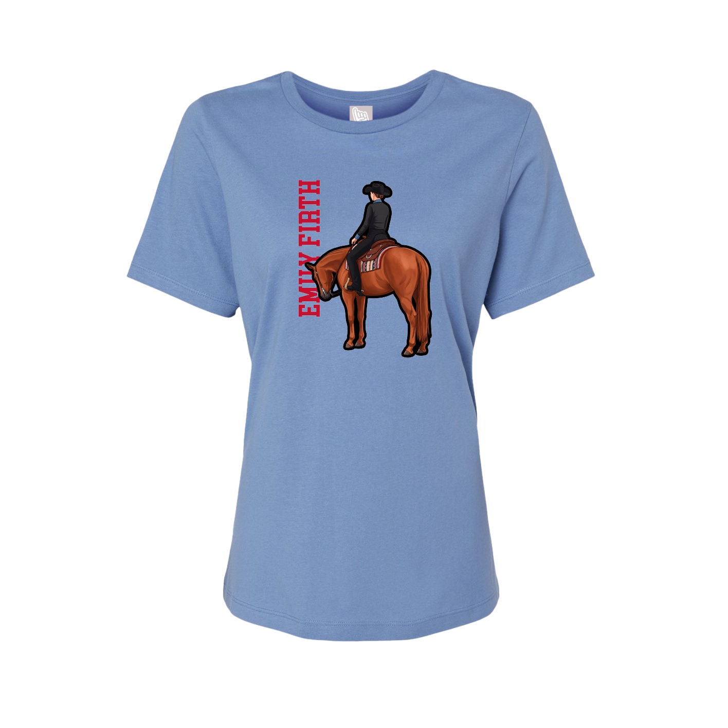 Fitted Women's Tee — Name Vertical in Powder Blue