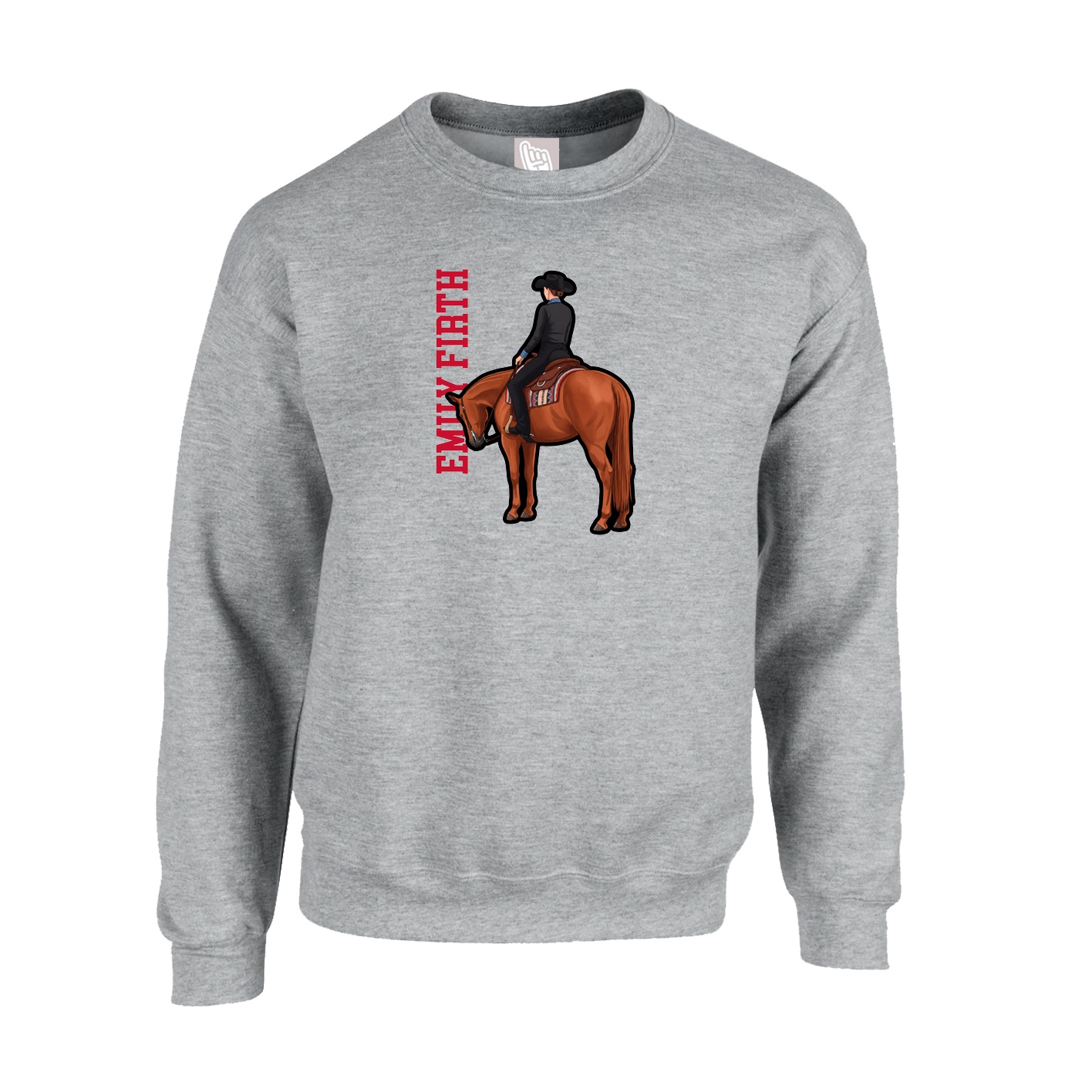 Fleece Crew — Name Vertical in Grey