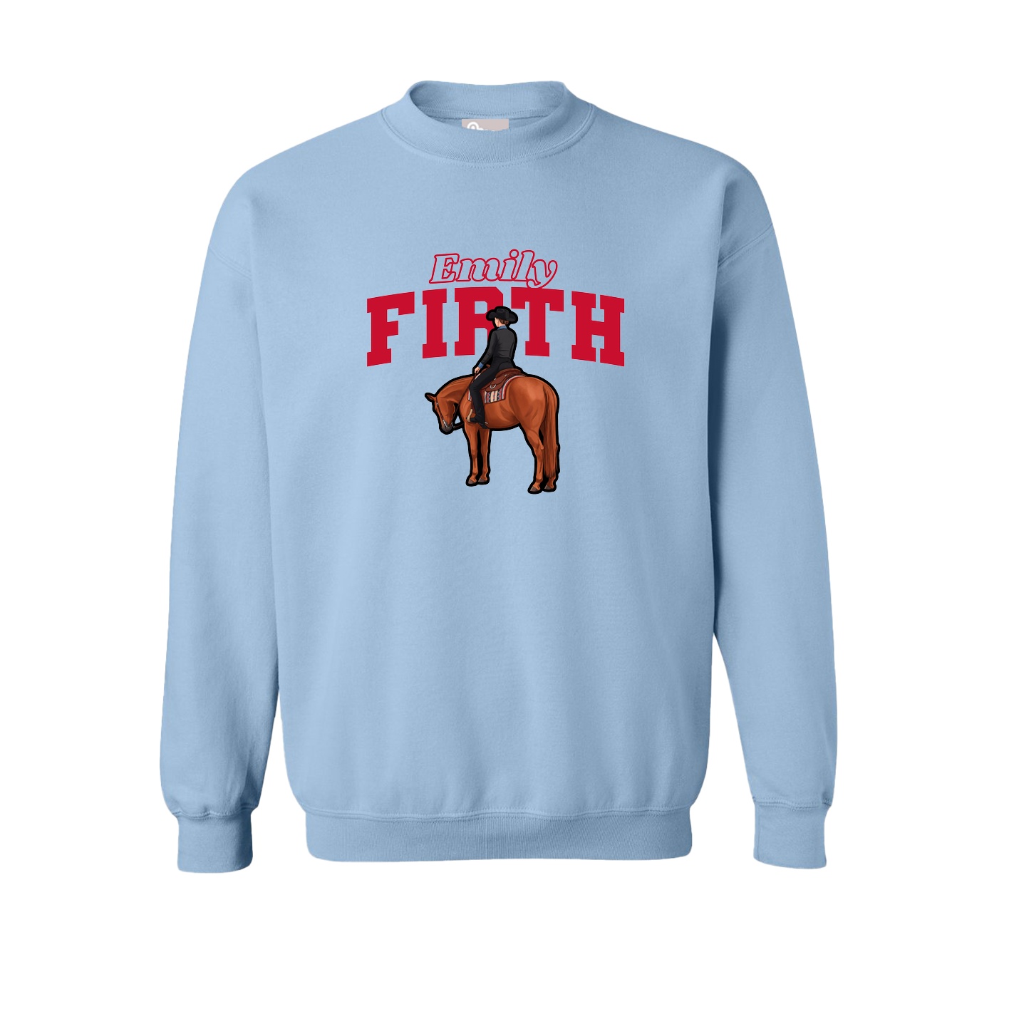 Fleece Crew — Name Arch in Light Blue