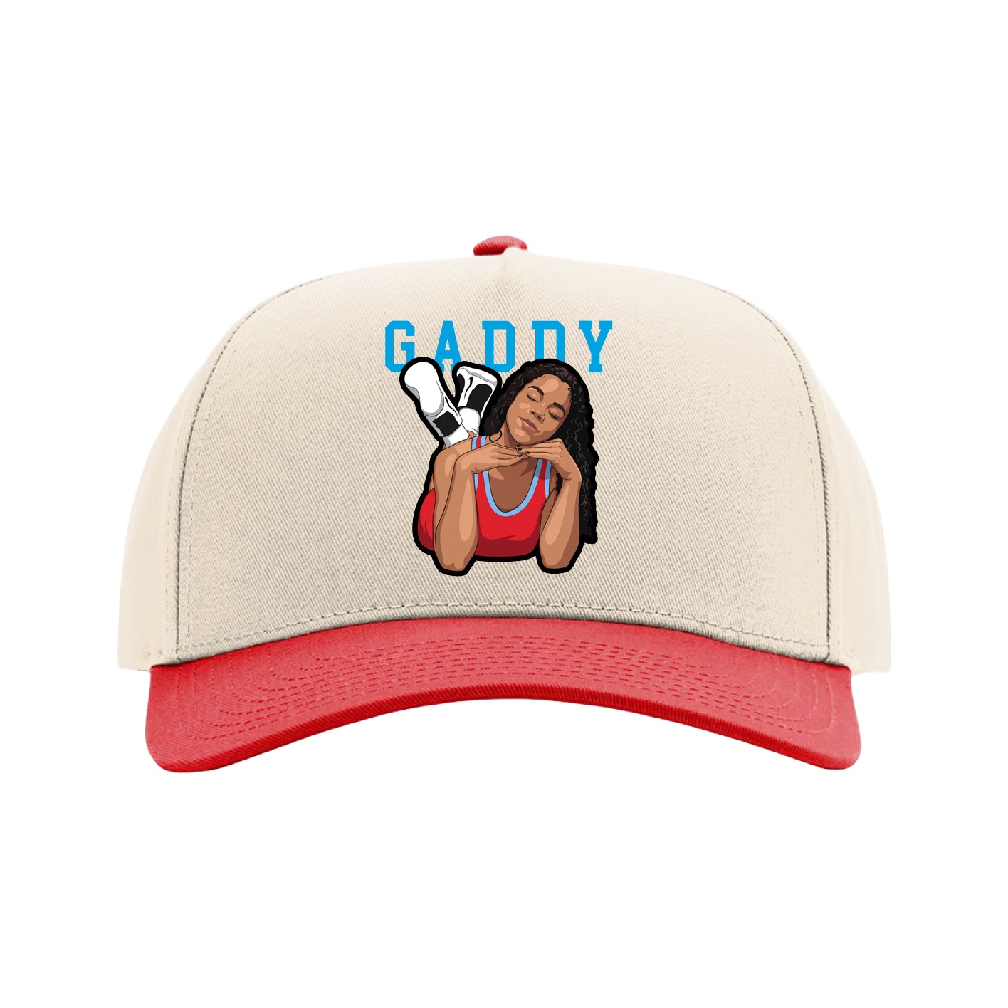 Full Fabric Five-Panel Champ Cap — Shirsey in Cream/Red