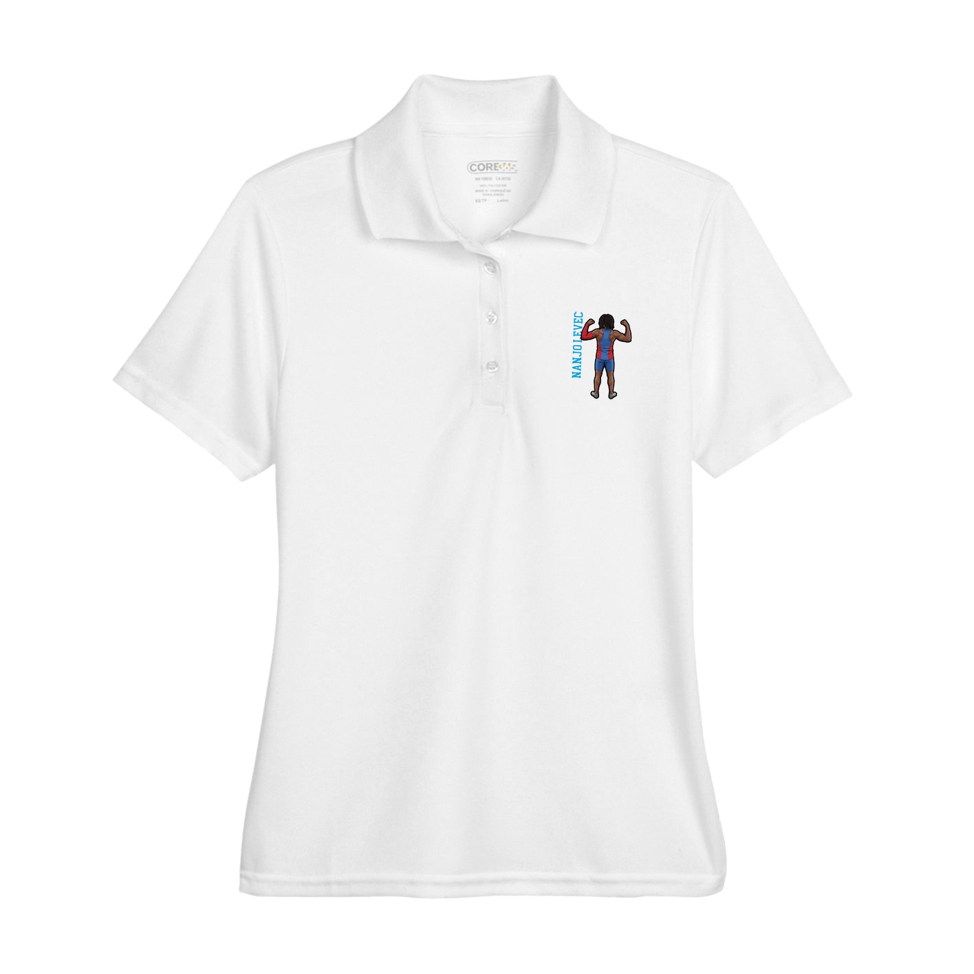 Womens Performance Polo — Name Vertical in White