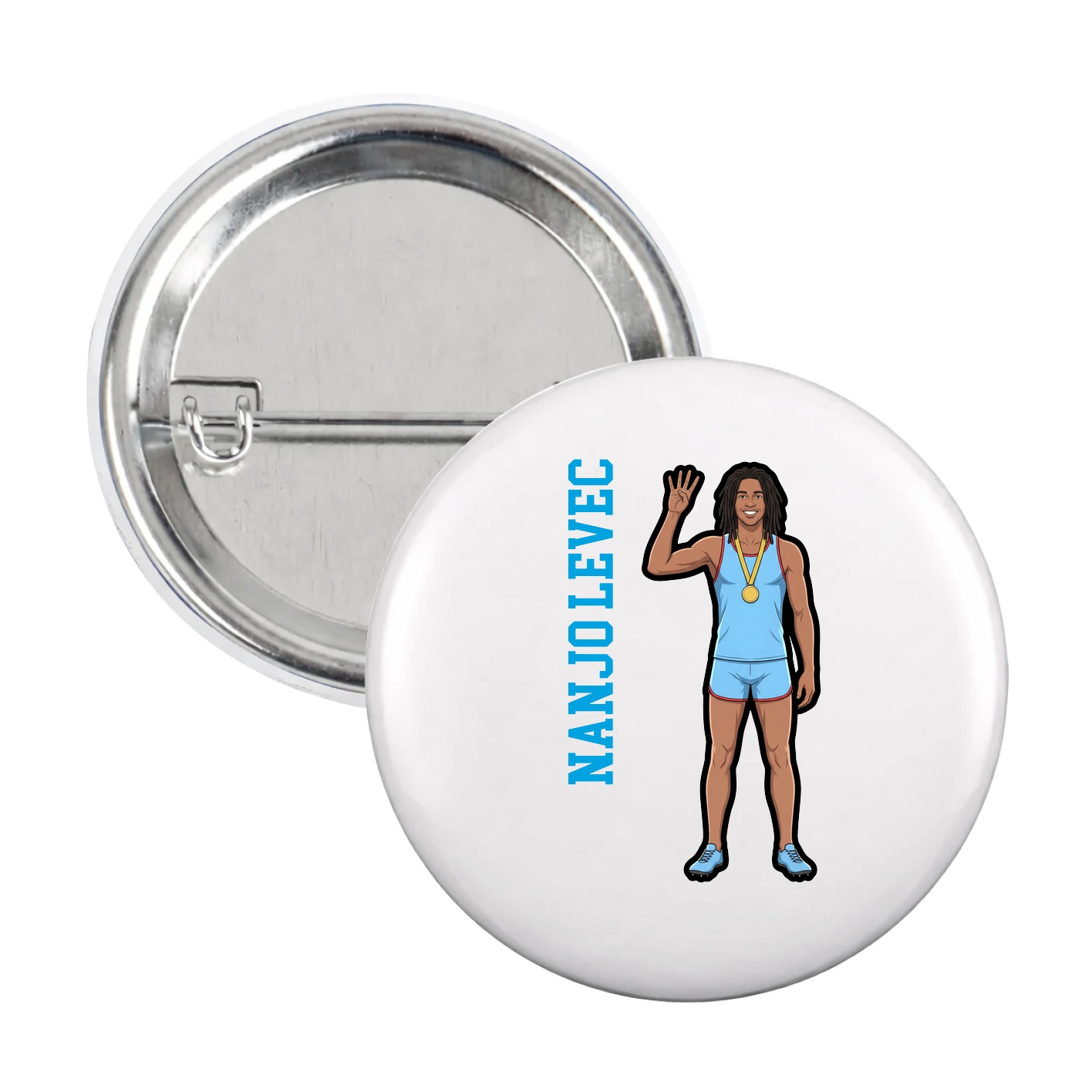 Game Day Button — Name Vertical in White