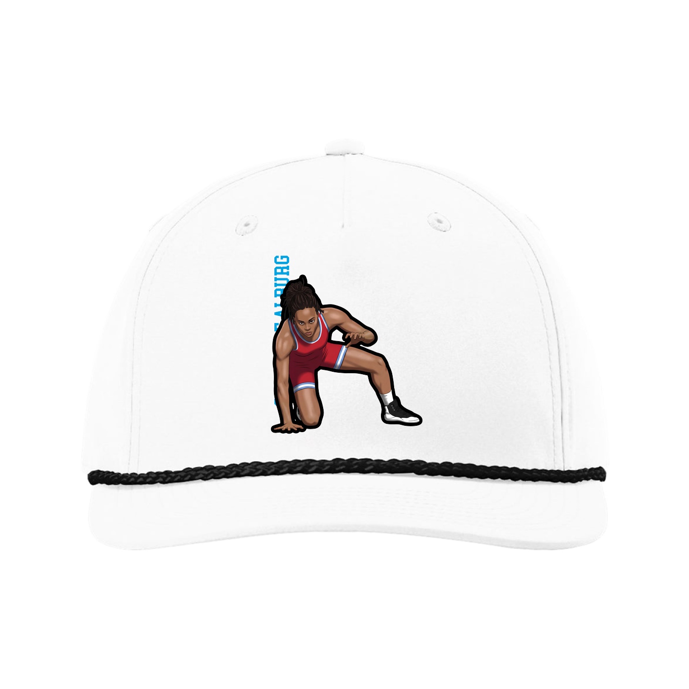 Five-Panel Classic Rope Cap — Name Vertical in White