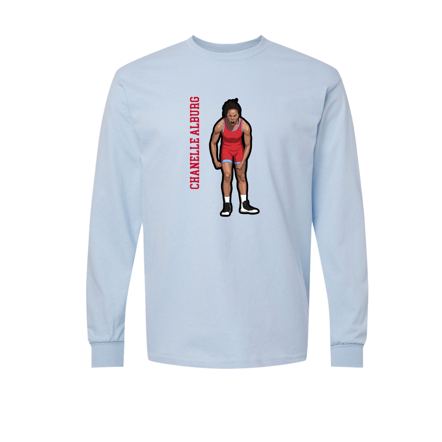 Long Sleeve Tee — Name Vertical in Light Blue