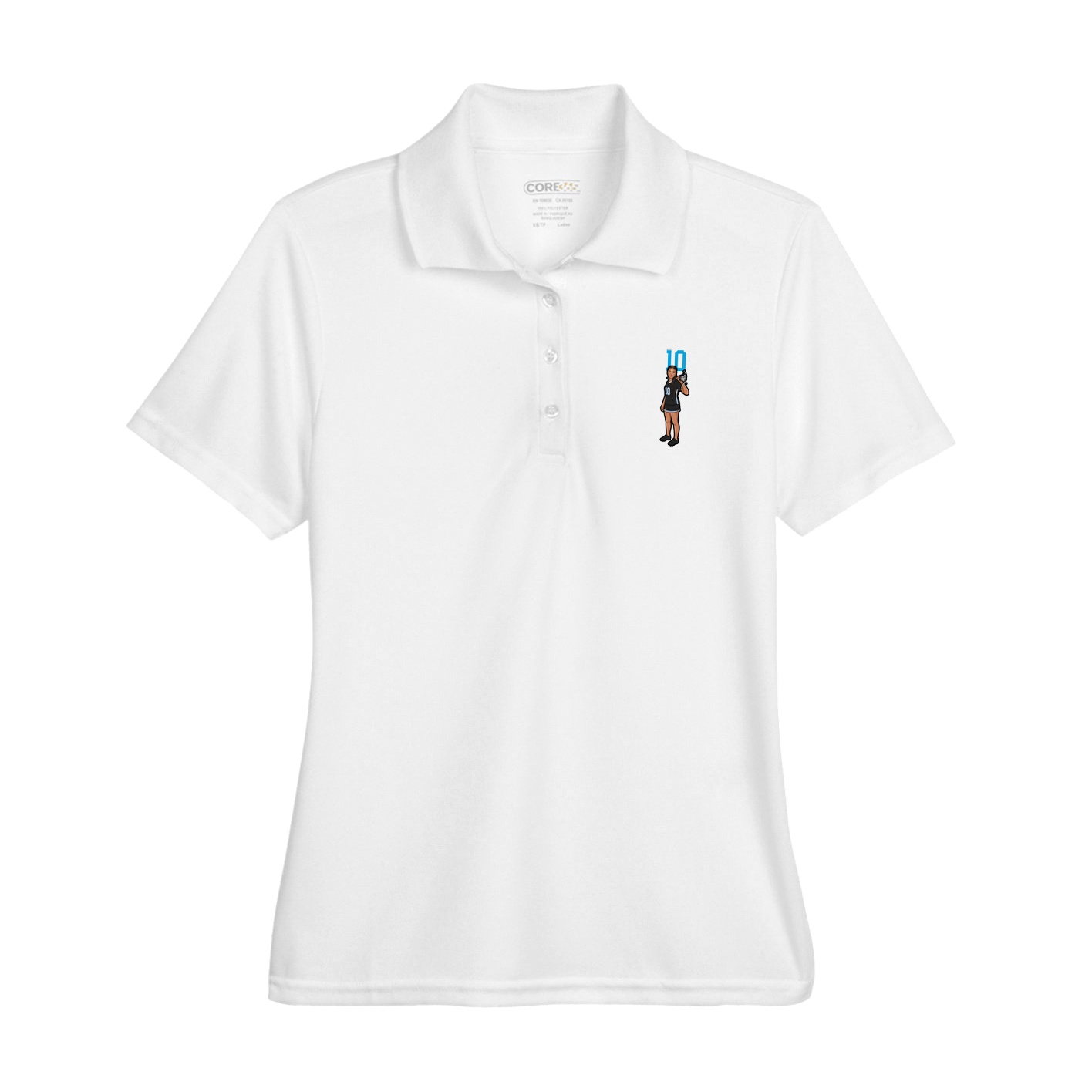 Womens Performance Polo — Number Top in White