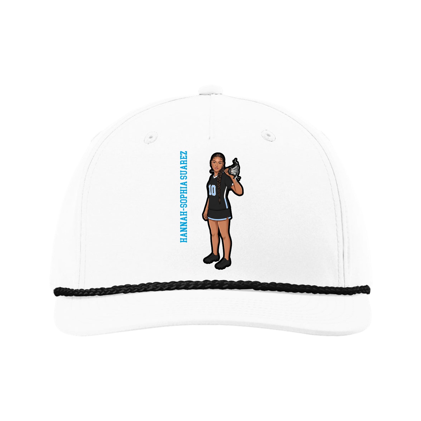 Five-Panel Classic Rope Cap — Name Vertical in White