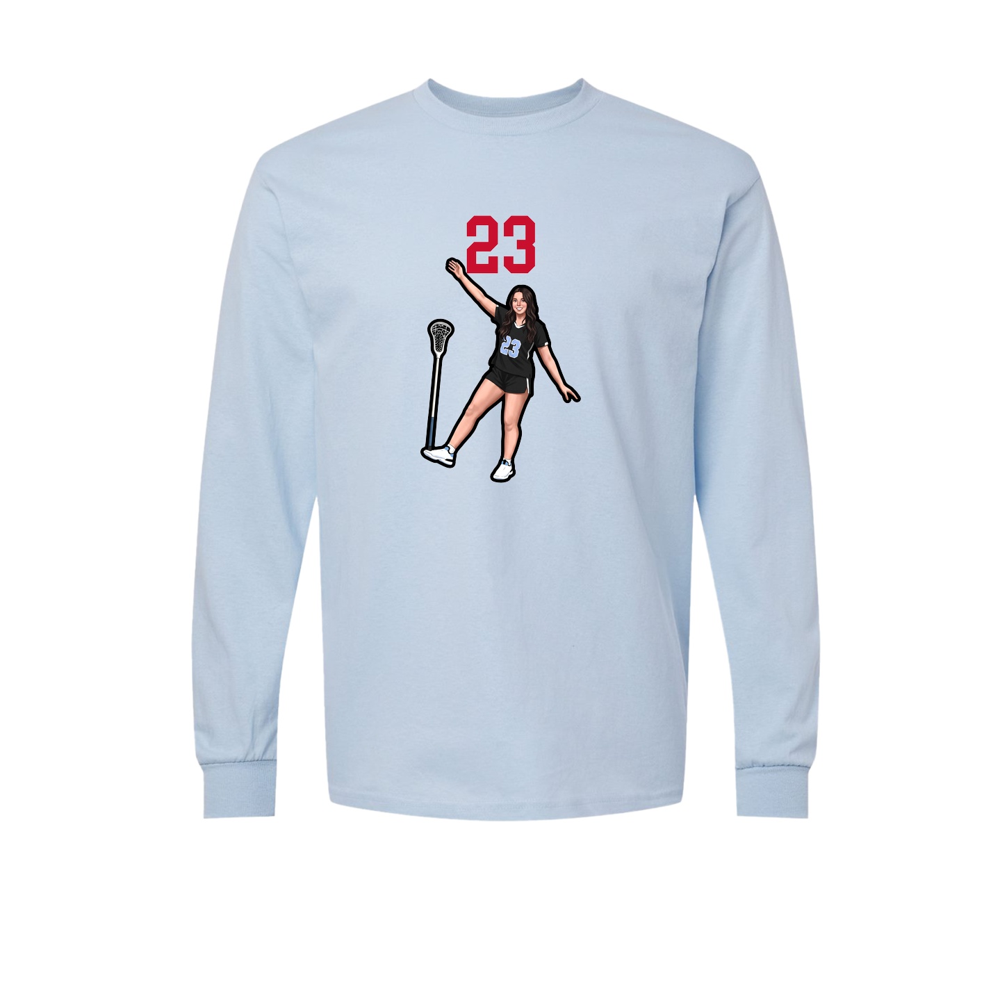 Long Sleeve Tee — Number Top in Light Blue