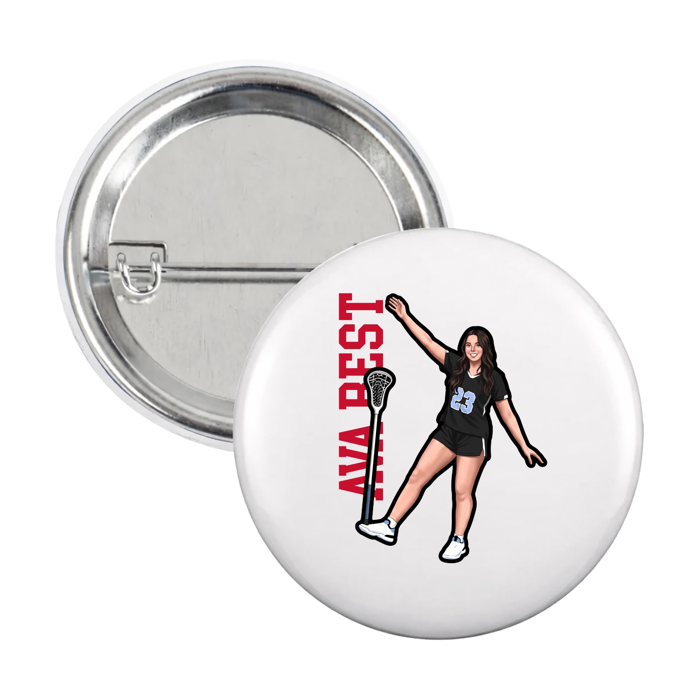 Game Day Button — Name Vertical in White