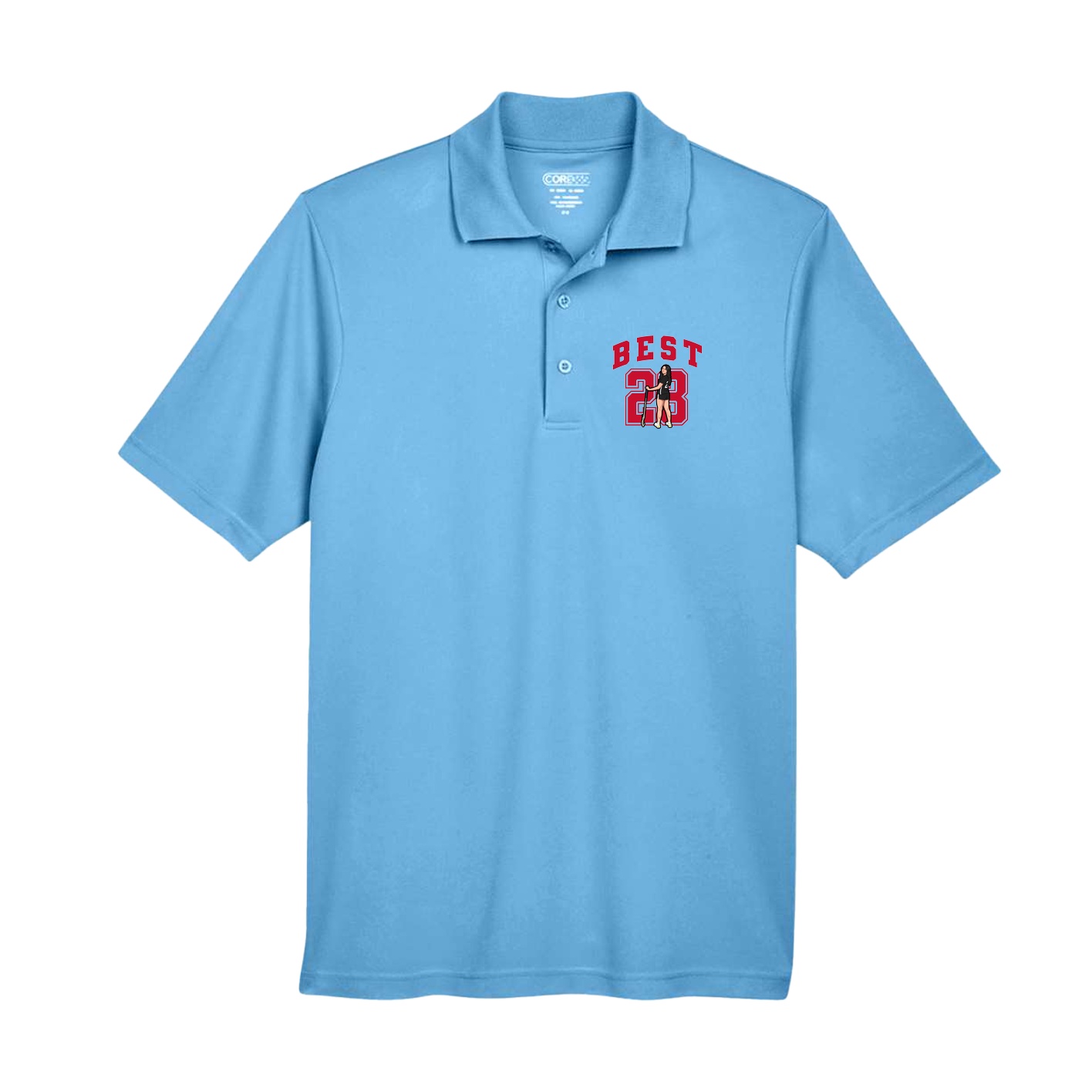 Performance Polo — Number in Powder Blue