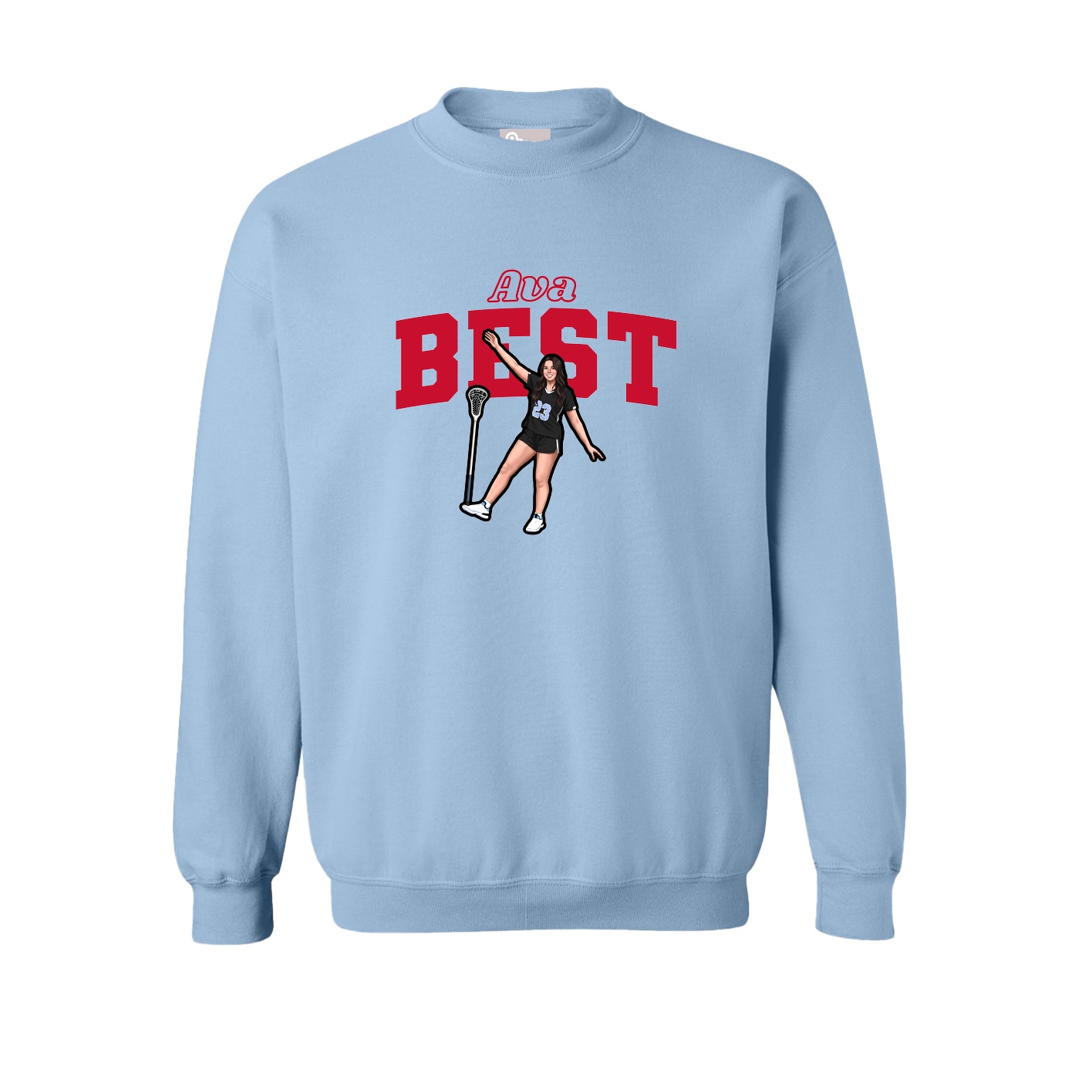 Fleece Crew — Name Arch in Light Blue
