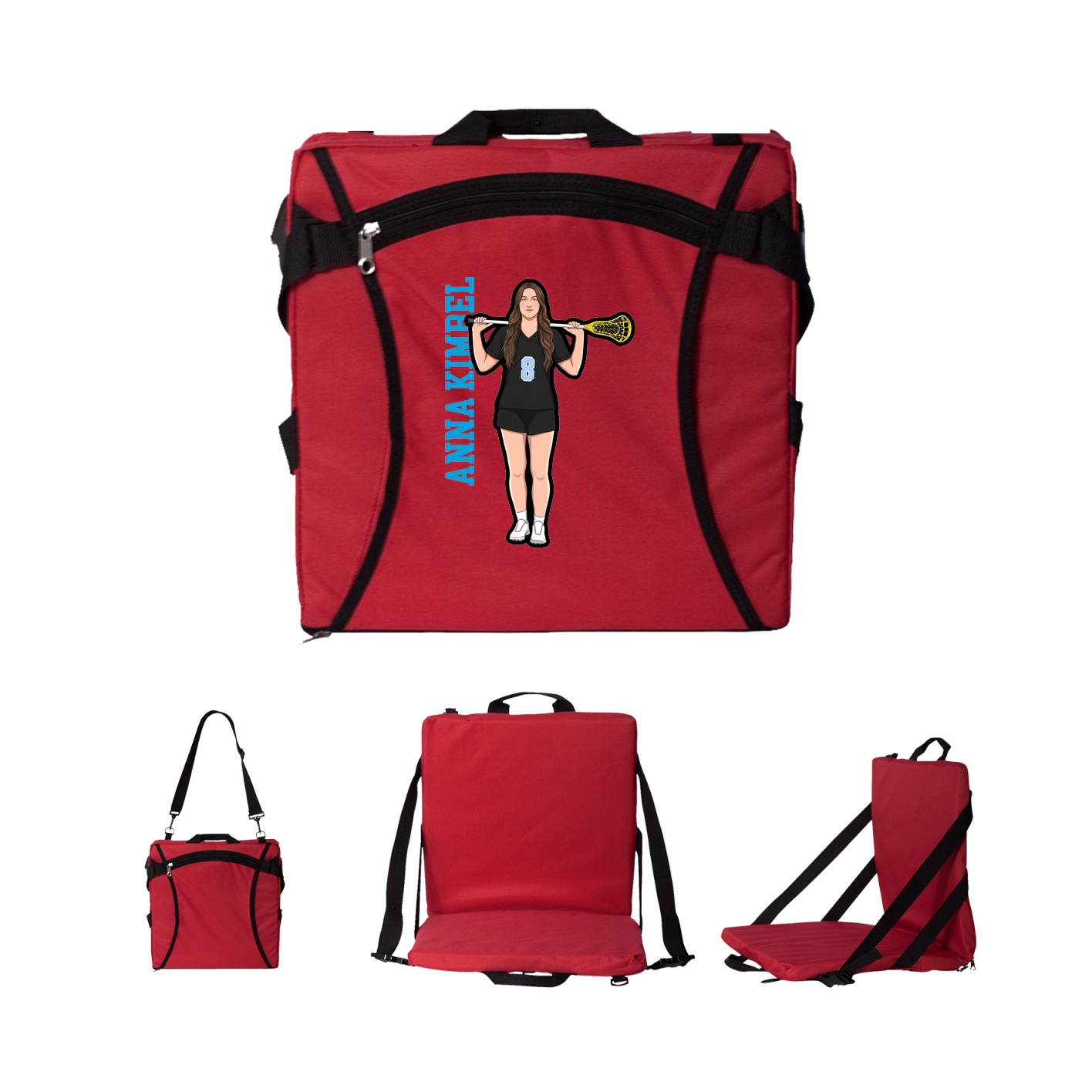 Folding Stadium Seat — Name Vertical in Red