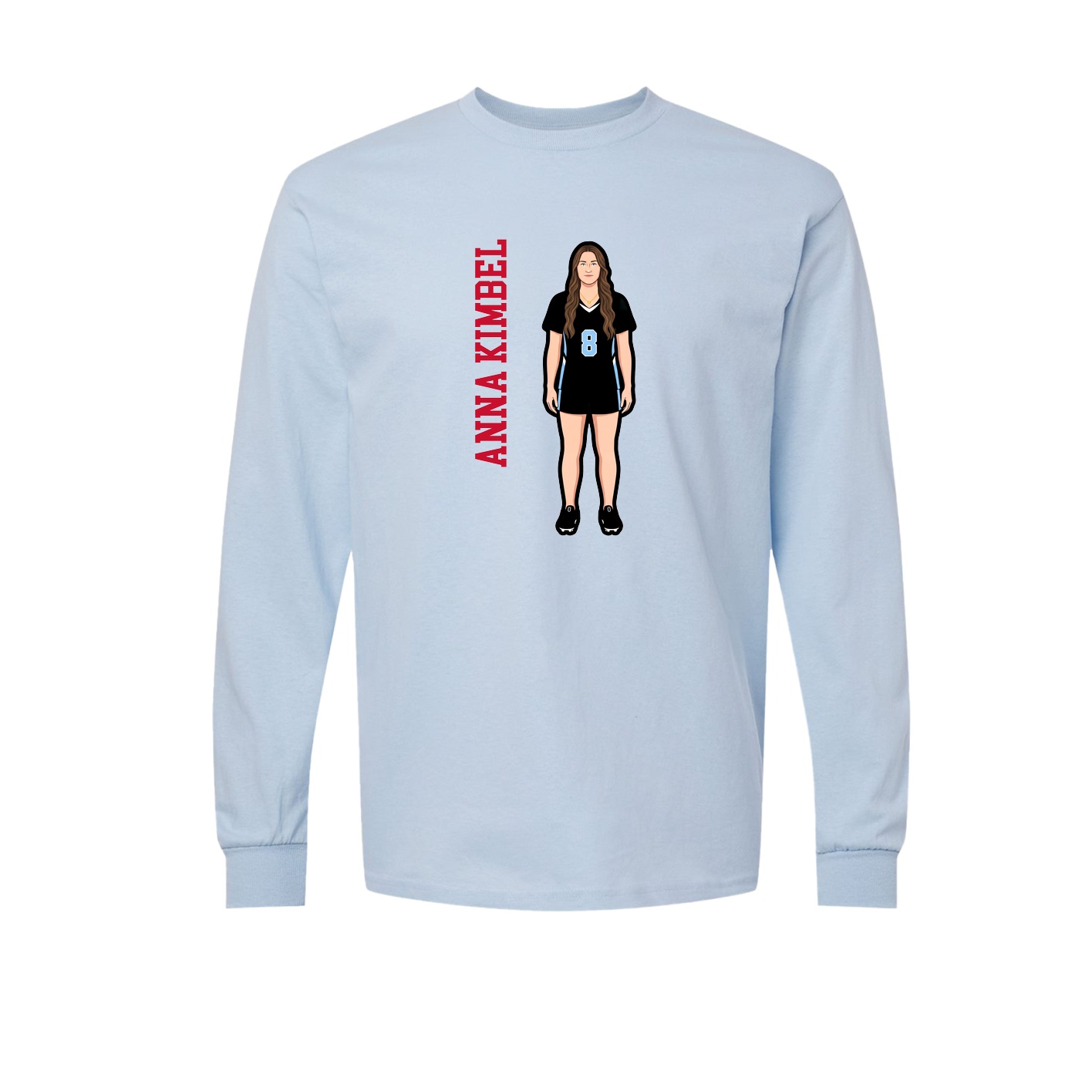 Long Sleeve Tee — Name Vertical in Light Blue