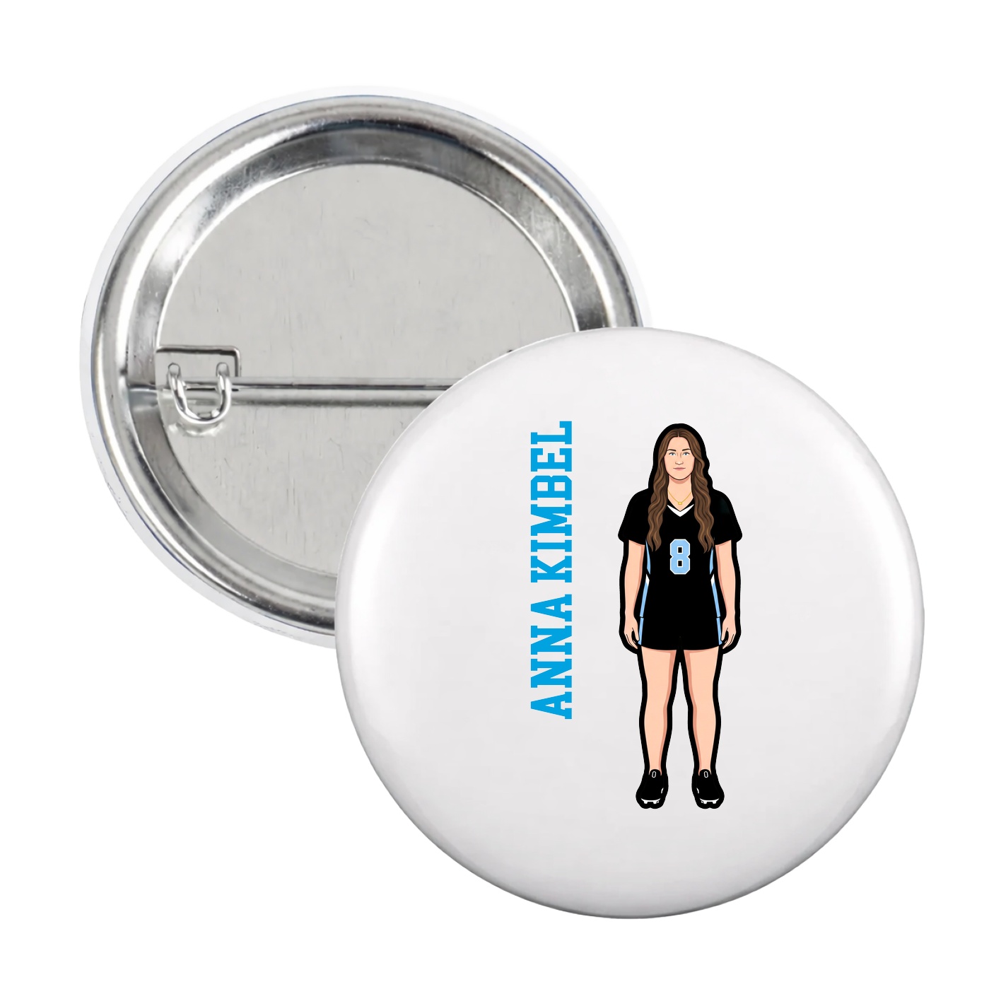 Game Day Button — Name Vertical in White