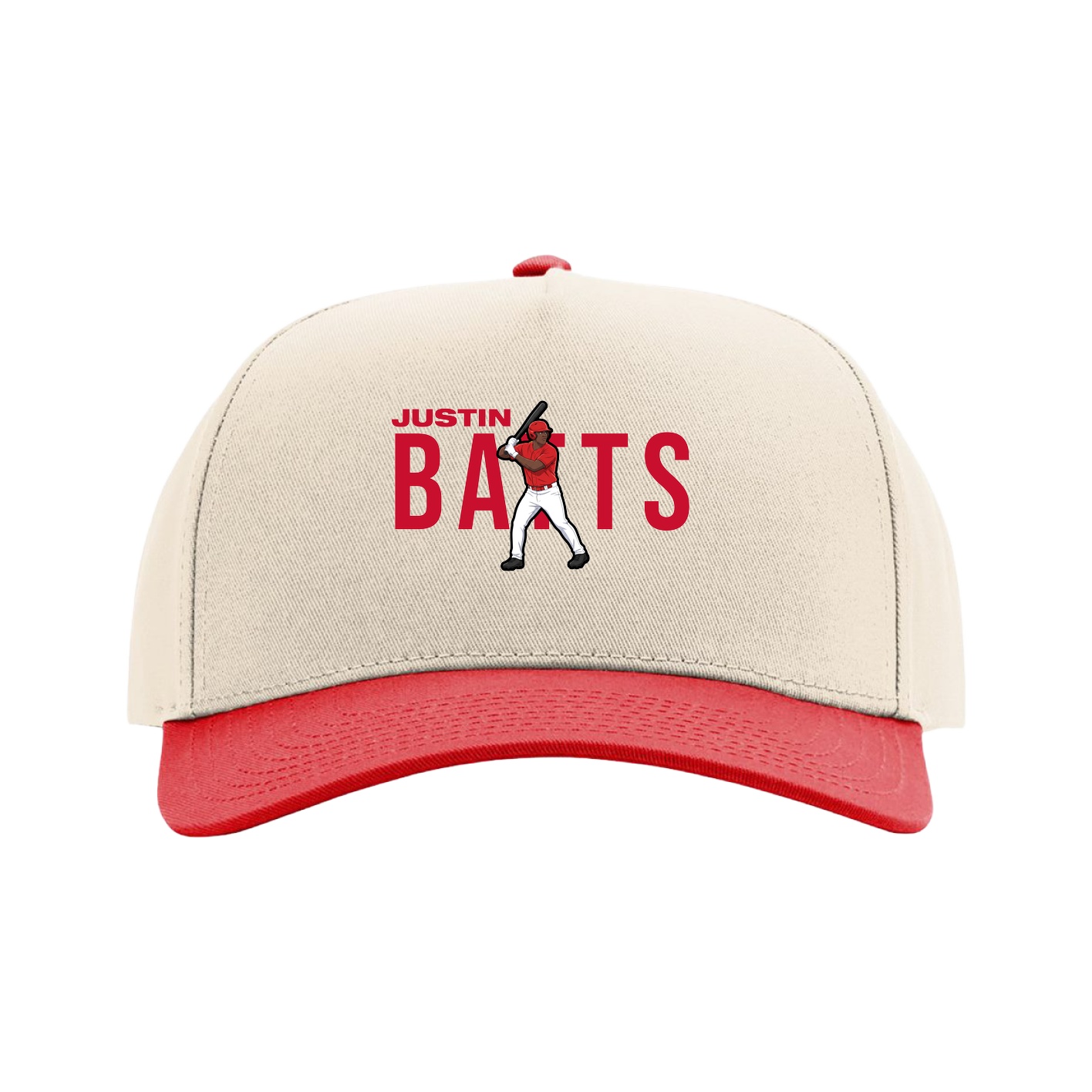 Full Fabric Five-Panel Champ Cap — Player Name in Cream/Red