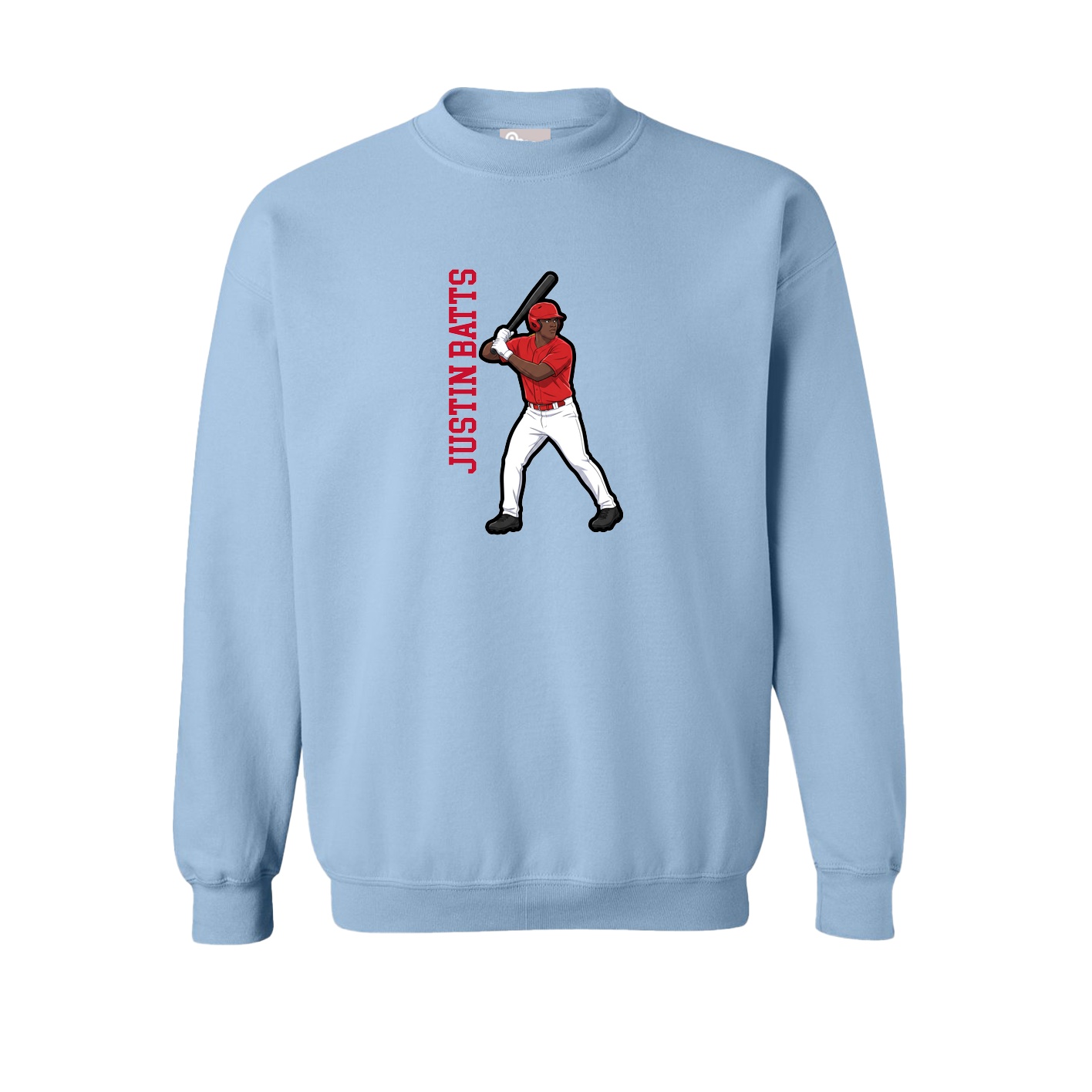 Fleece Crew — Name Vertical in Light Blue