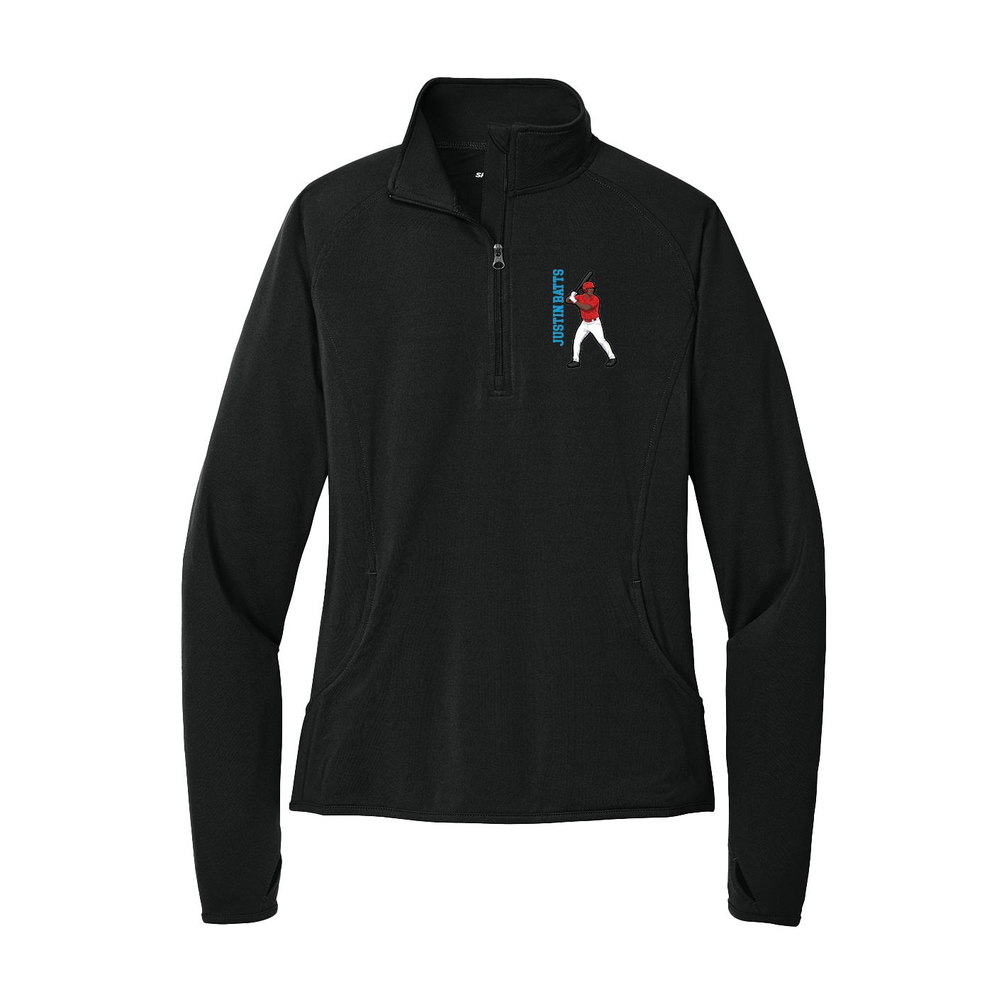 Women's Q-Zip Pullover — Name Vertical in Black