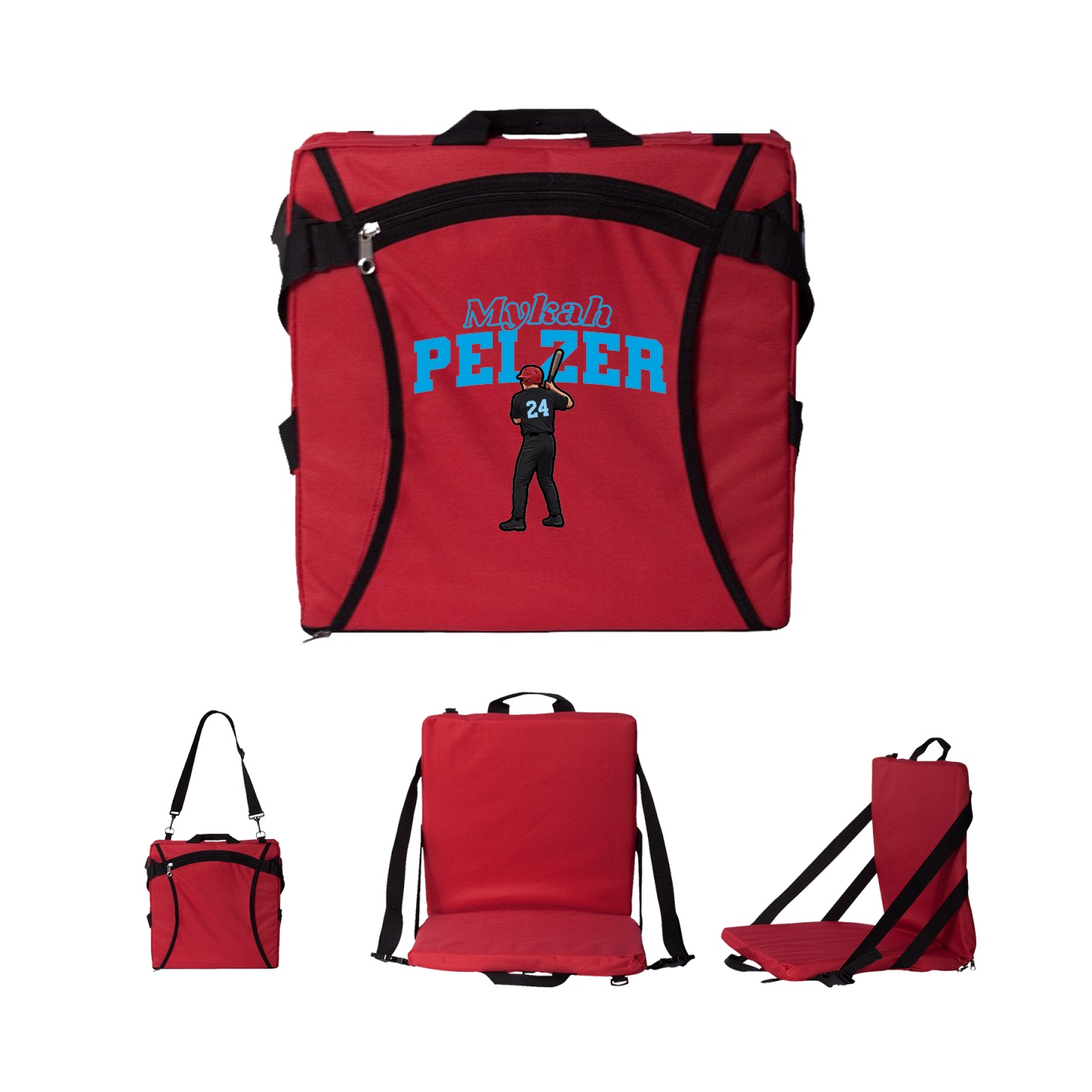 Folding Stadium Seat — Name Arch in Red